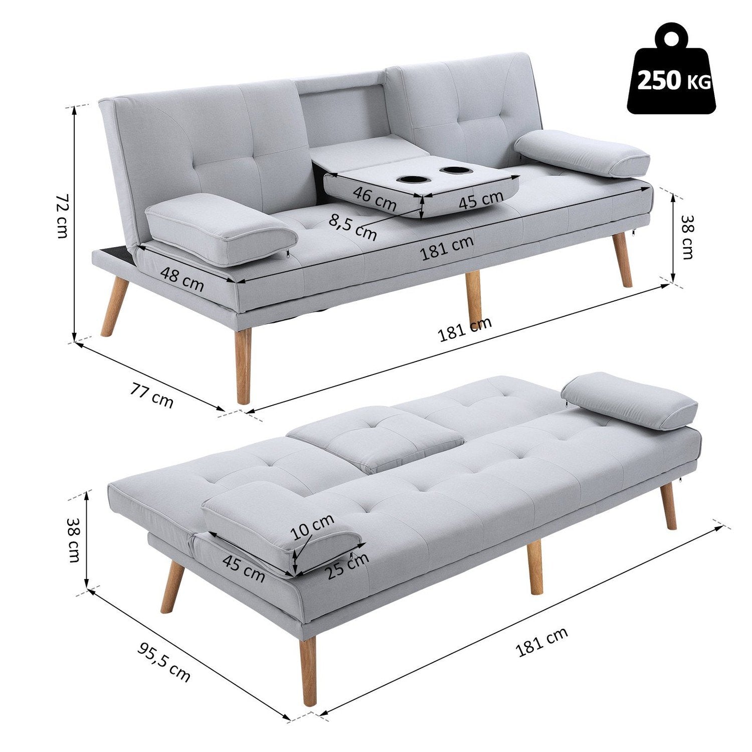 Bäddsoffa Bekväm Bäddsoffa, 3-Sits, Bäddsoffa, Linne, Ljusgrå, 181X77X72Cm