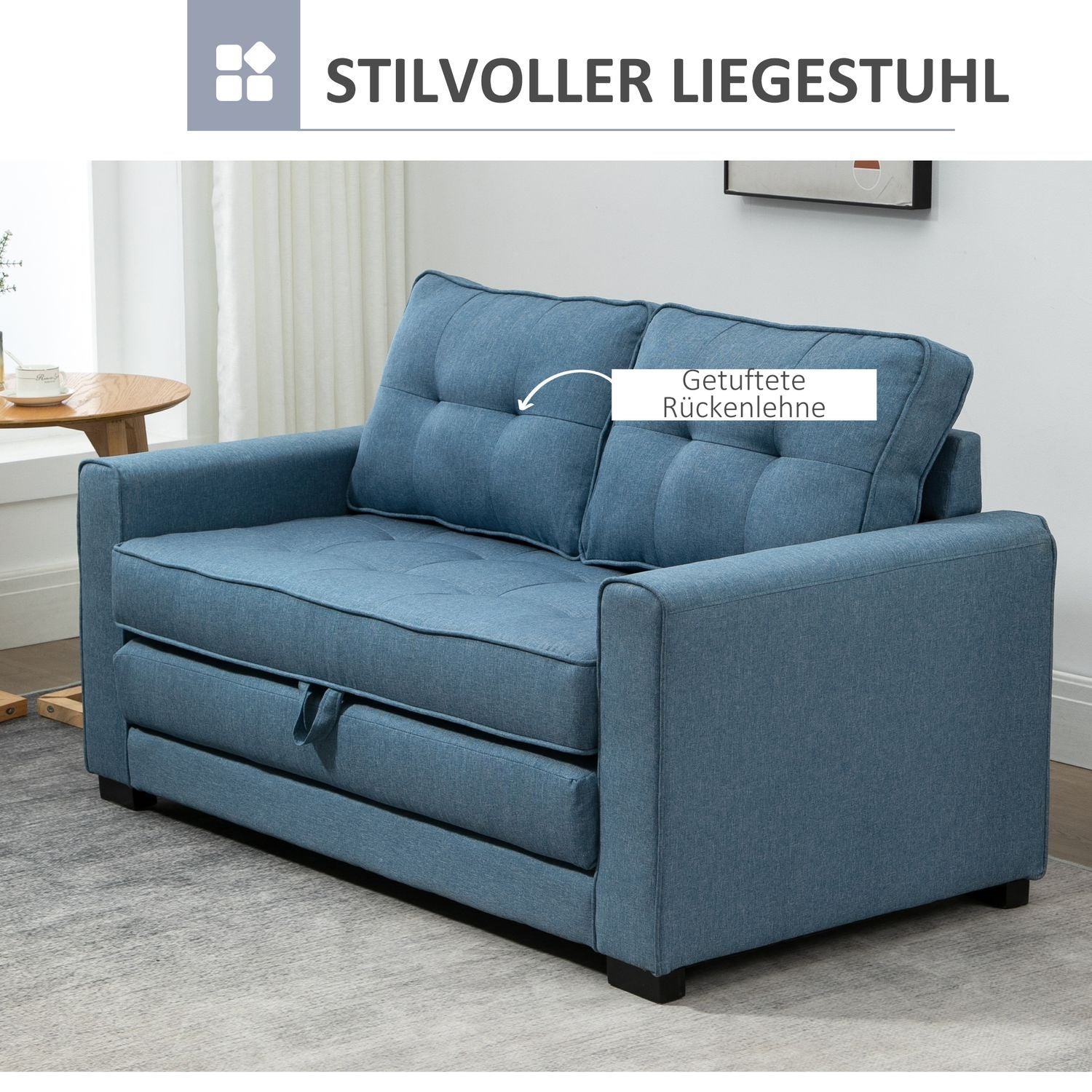 Sovesofa Sammenleggbar sofa 2-seters sovesofa i stoff med sovefunksjon Sofasett Lin Touch Gummi Tre Blå 147,5 X 75 X 85 Cm