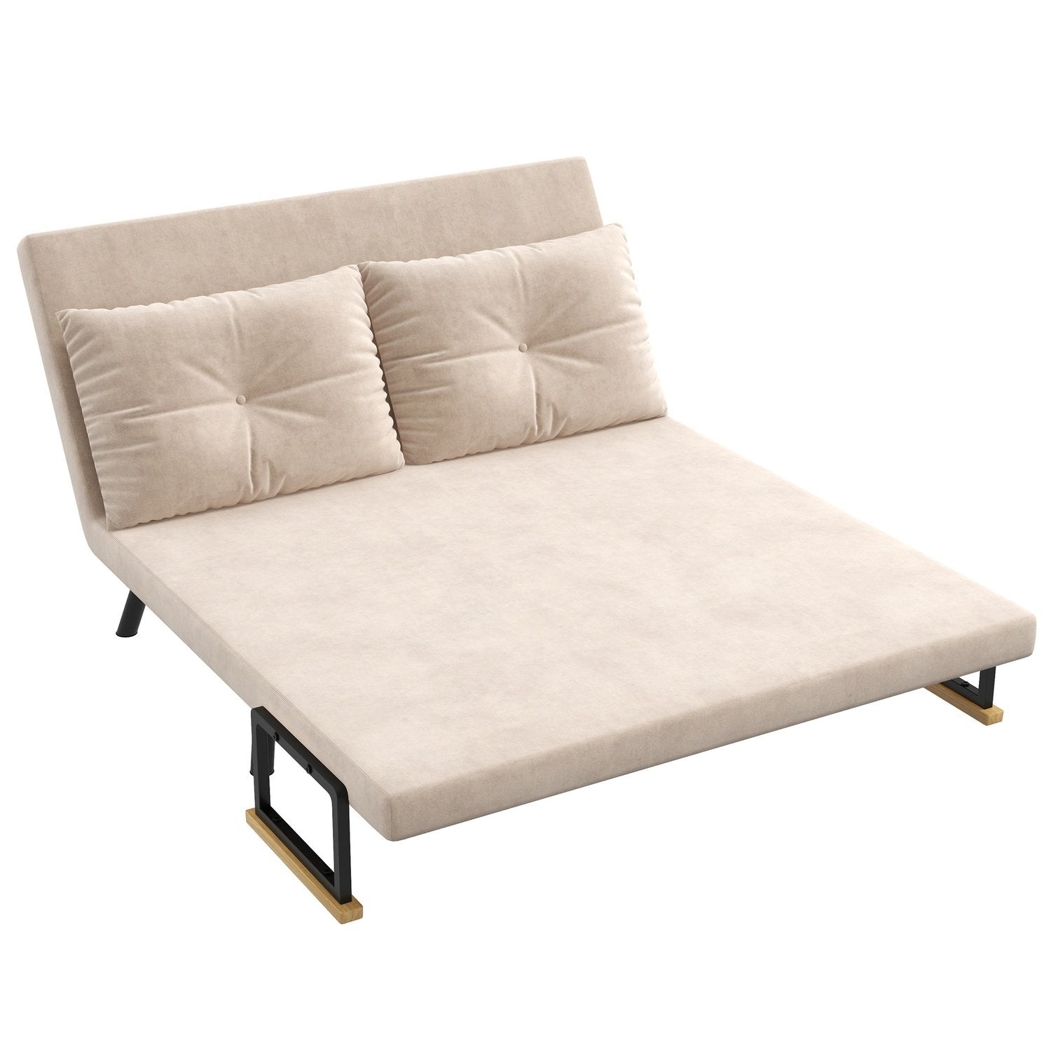 Sovesofa, avslappende stol med sengefunksjon, sammenleggbar sofa med fløyelslook, ryggpute, polstret sofa med justerbar ryggstøtte, Beige, 102 X 73 X 81 Cm