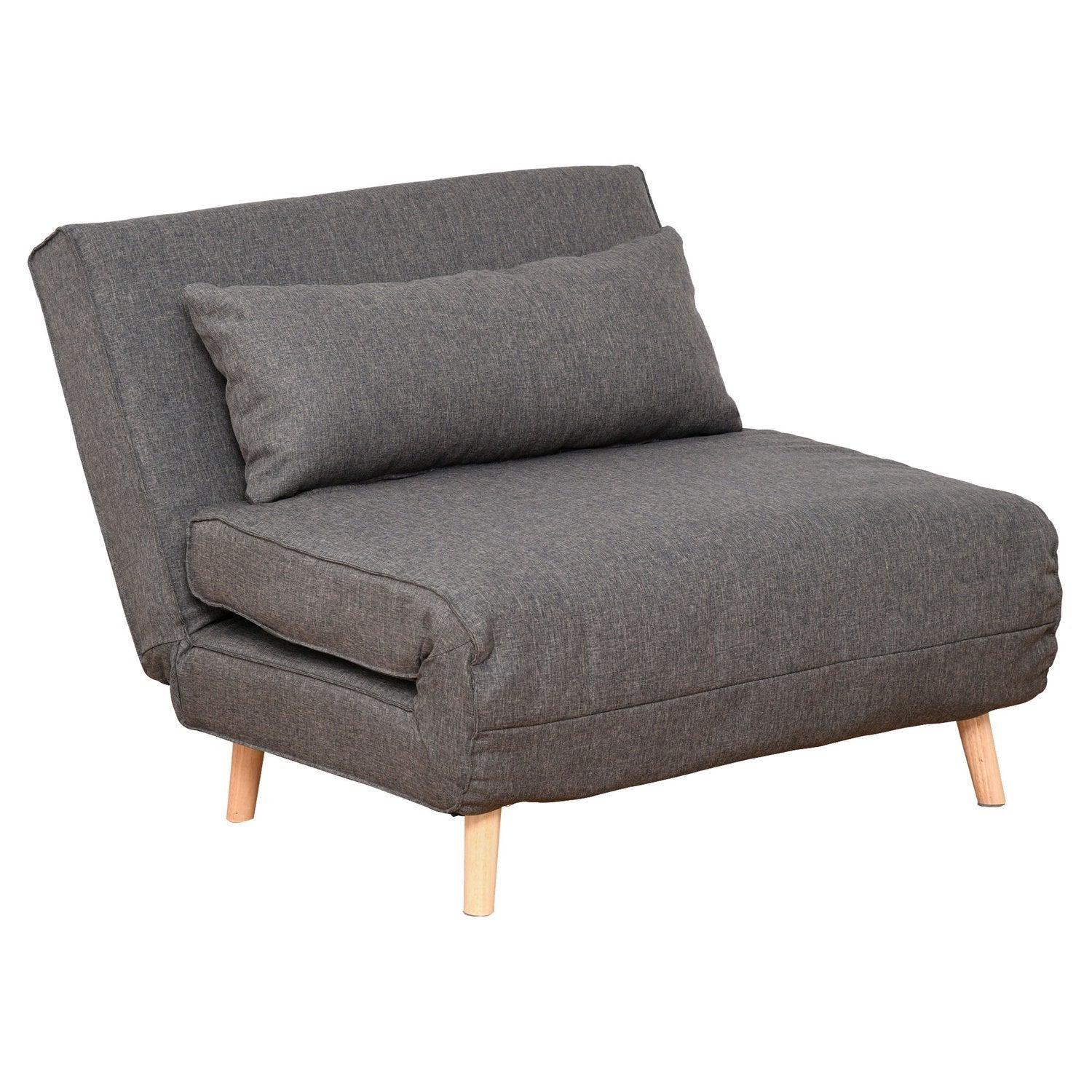 Sovesofa, Enkeltsofa, Liten, Sammenleggbar Sofa Med Justerbar Ryggstøtte, Skandinavisk, Grå, 95X95X80Cm