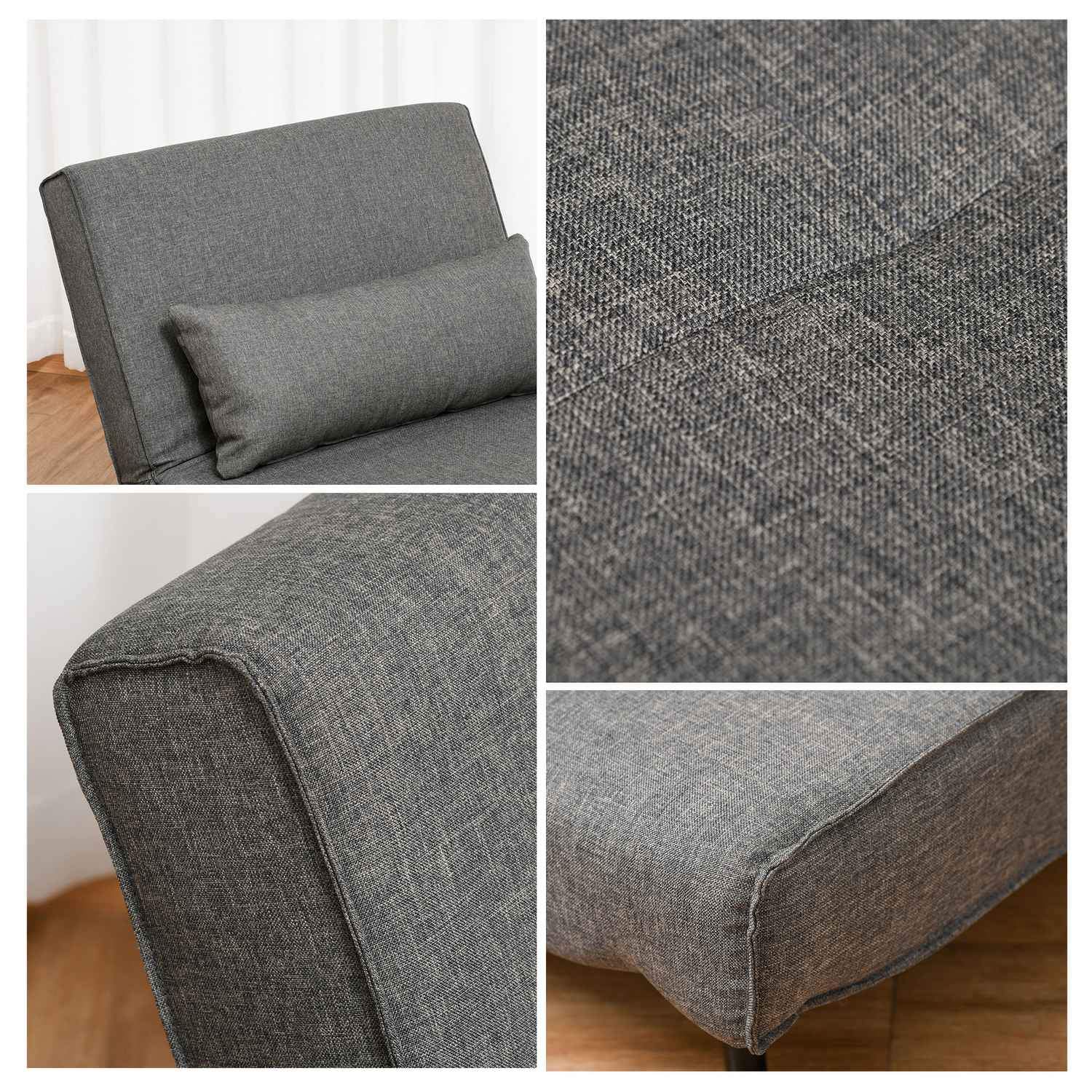 Bäddsoffa, Enkelsoffa, Liten, Hopfällbar Soffa Med Justerbart Ryggstöd, Skandinavisk, Grå, 95X95X80Cm