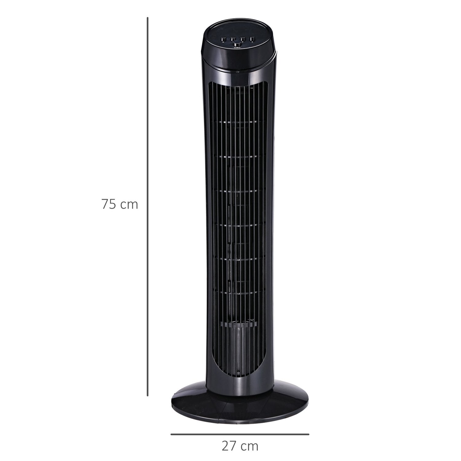 Tårnvifte sokkelvifte med 3 ventilasjonsnivåer, 70° oscillasjon, 45 W, Abs, Sort, Ø27 X H75 Cm