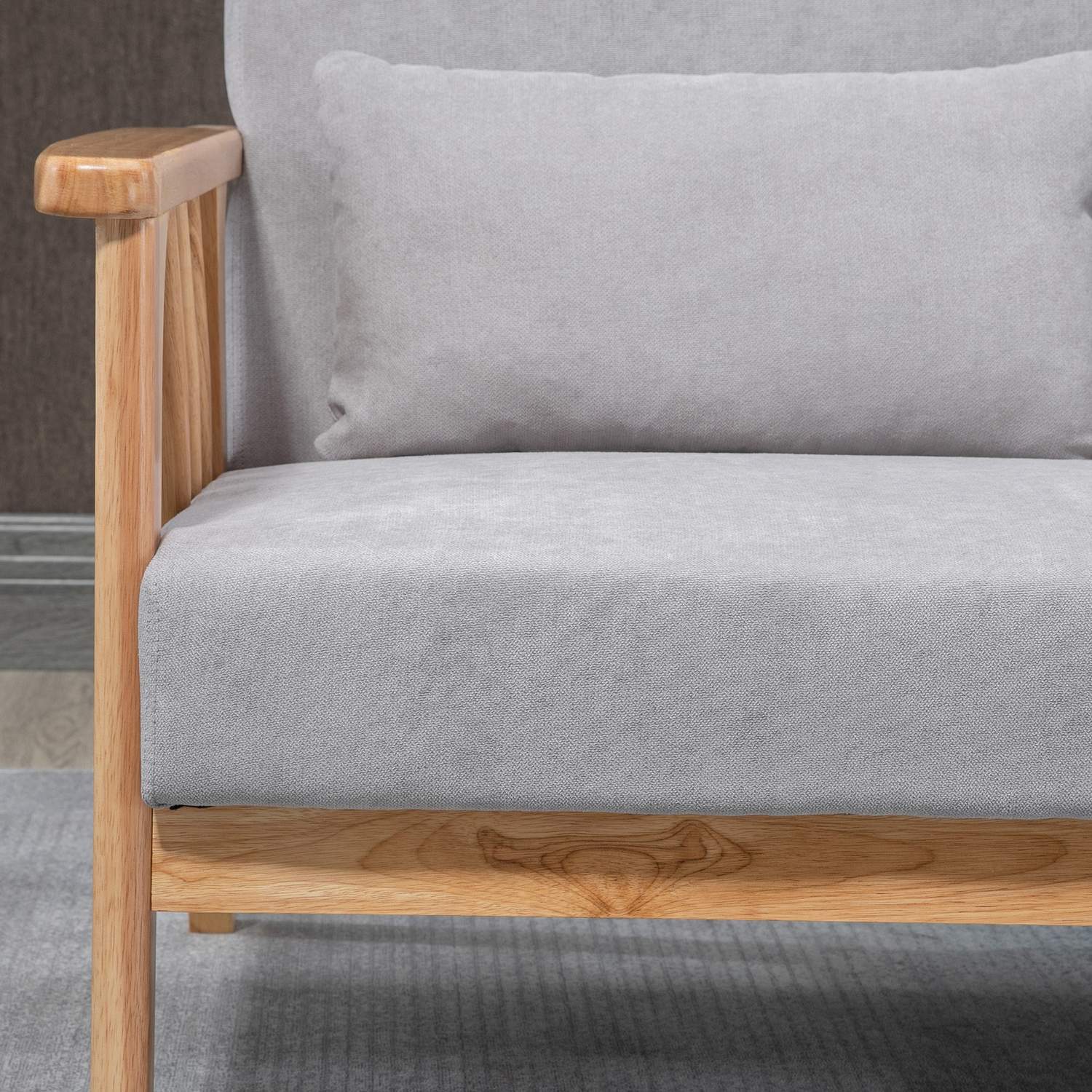 To-seters sofa, dobbel sofa med armlen, Loveseat med fløyelslook, pute, polstret sofa, lastekapasitet opptil 200 kg, grå, 130 x 75 x 78 cm