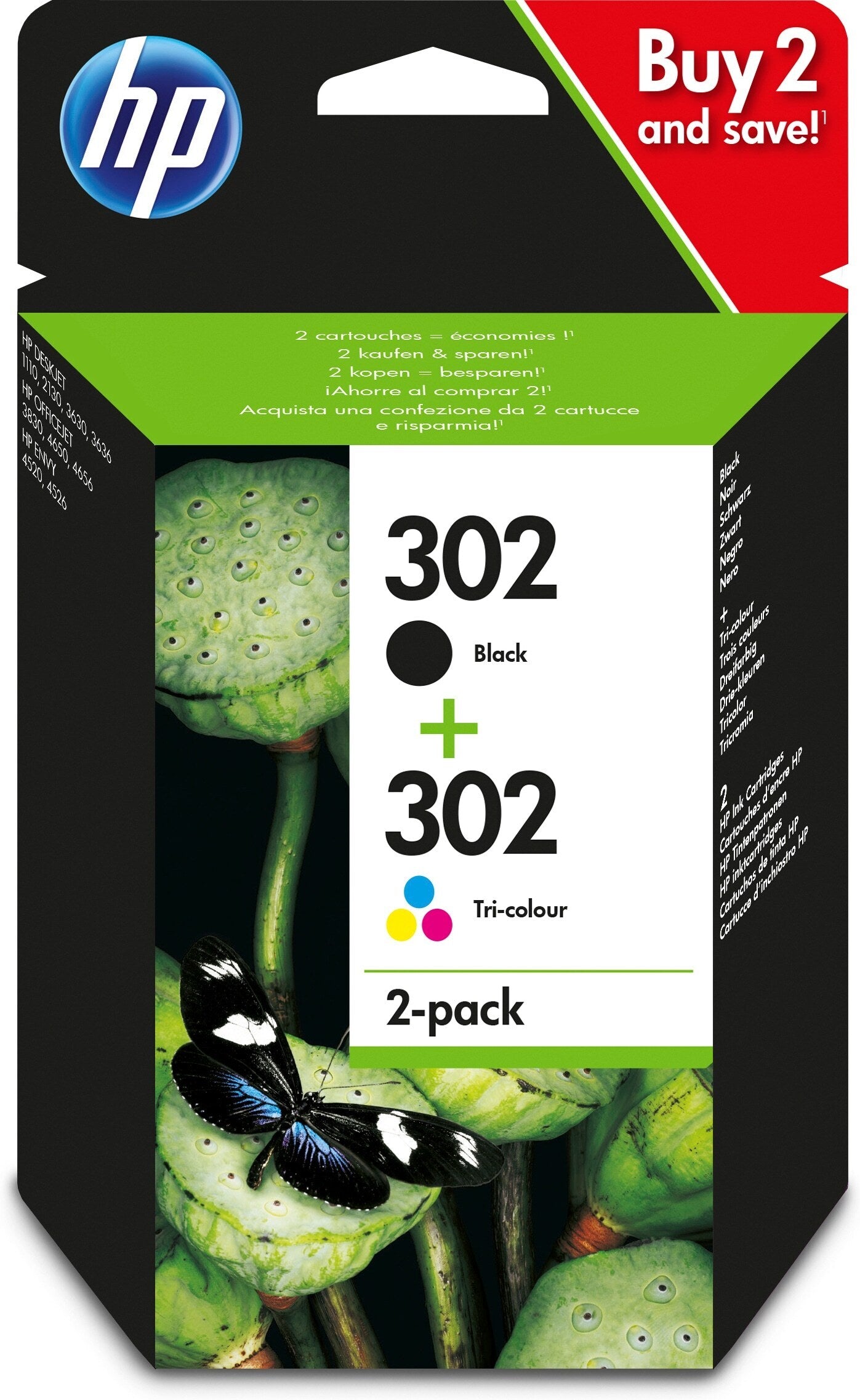HP 302 - bläckpatronpaket, svart och trefärgad