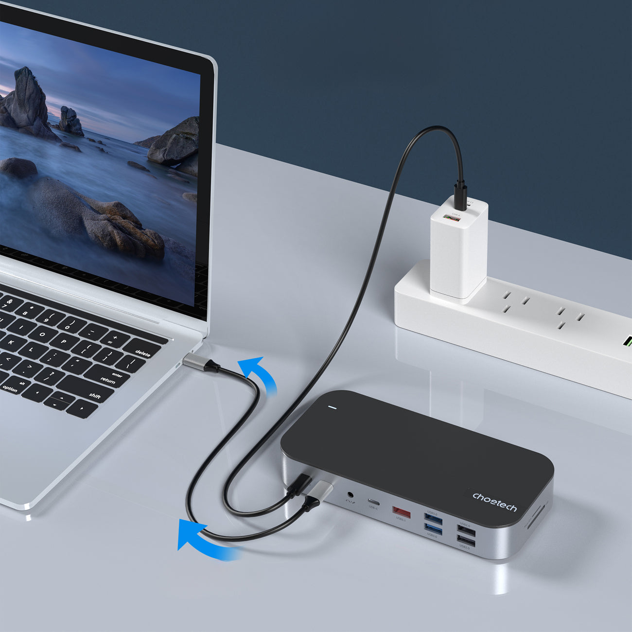 HUB Adapter M52 USB-C USB-A HDMI VGA DP SD TF RJ45 Aux PD Grå