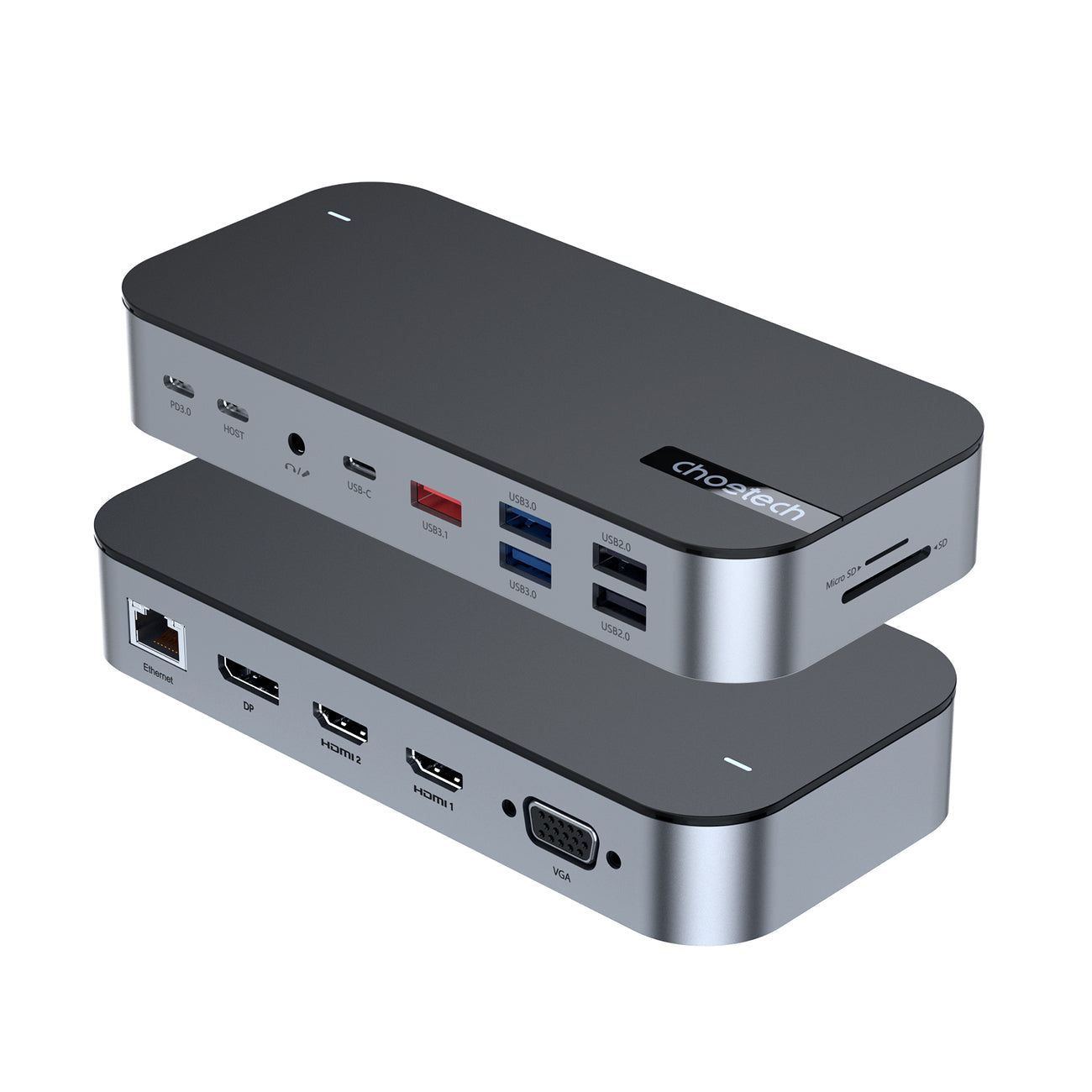 HUB Adapter M52 USB-C USB-A HDMI VGA DP SD TF RJ45 Aux PD Grå