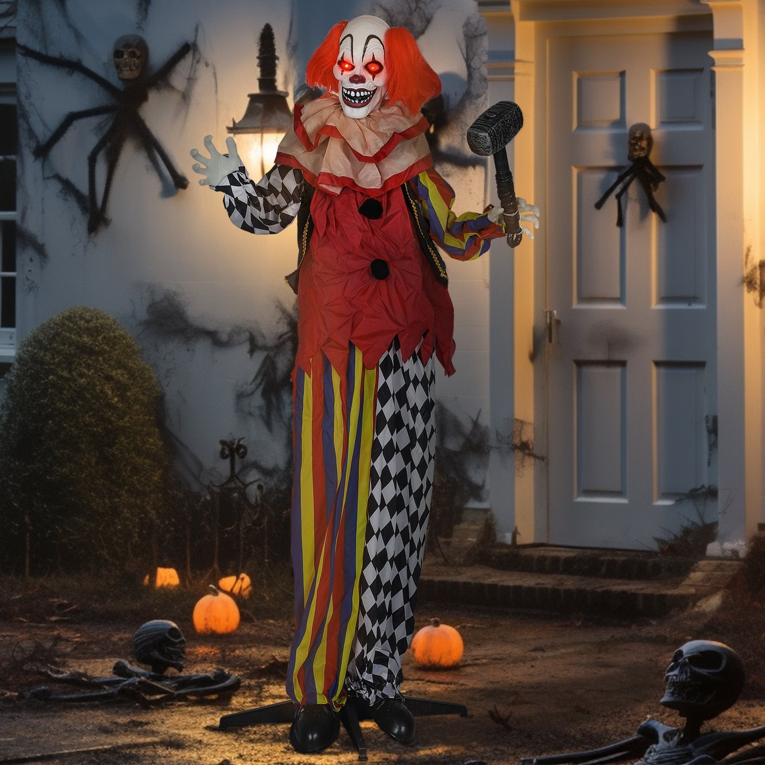 Halloween Animatronisk Clown, 173 cm, Lysande Ögon