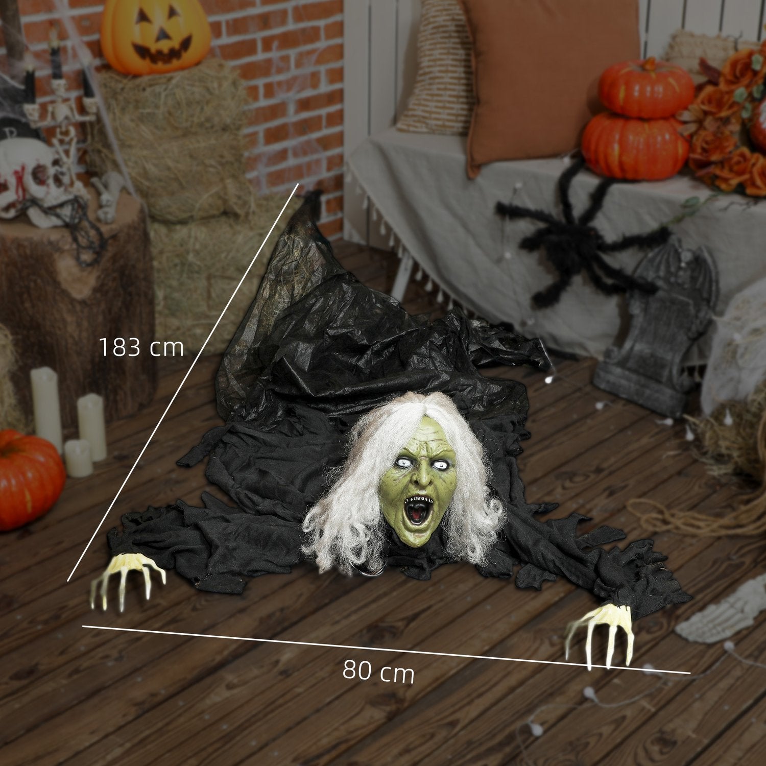 Halloween Zombiedekoration, 183 cm med LED-ljus och ljud