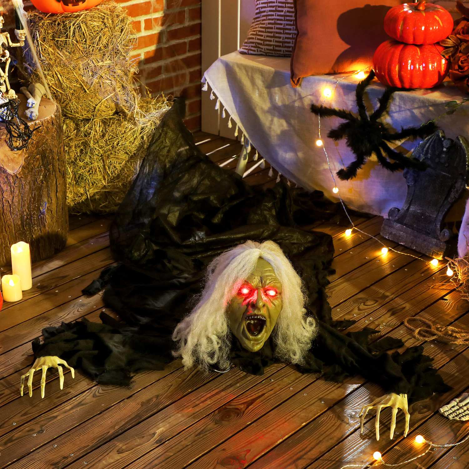 Halloween Zombiedekoration, 183 cm med LED-ljus och ljud