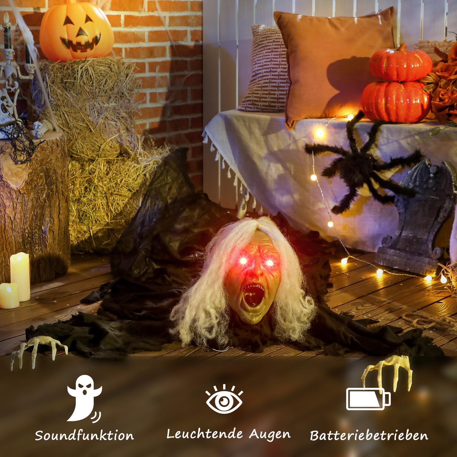 Halloween Zombiedekoration, 183 cm med LED-ljus och ljud