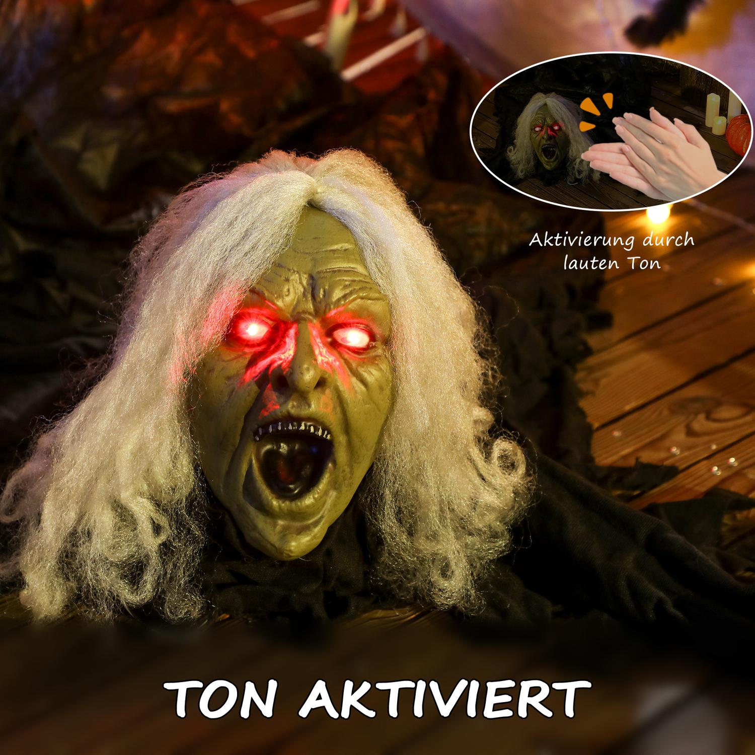 Halloween Zombiedekoration, 183 cm med LED-ljus och ljud