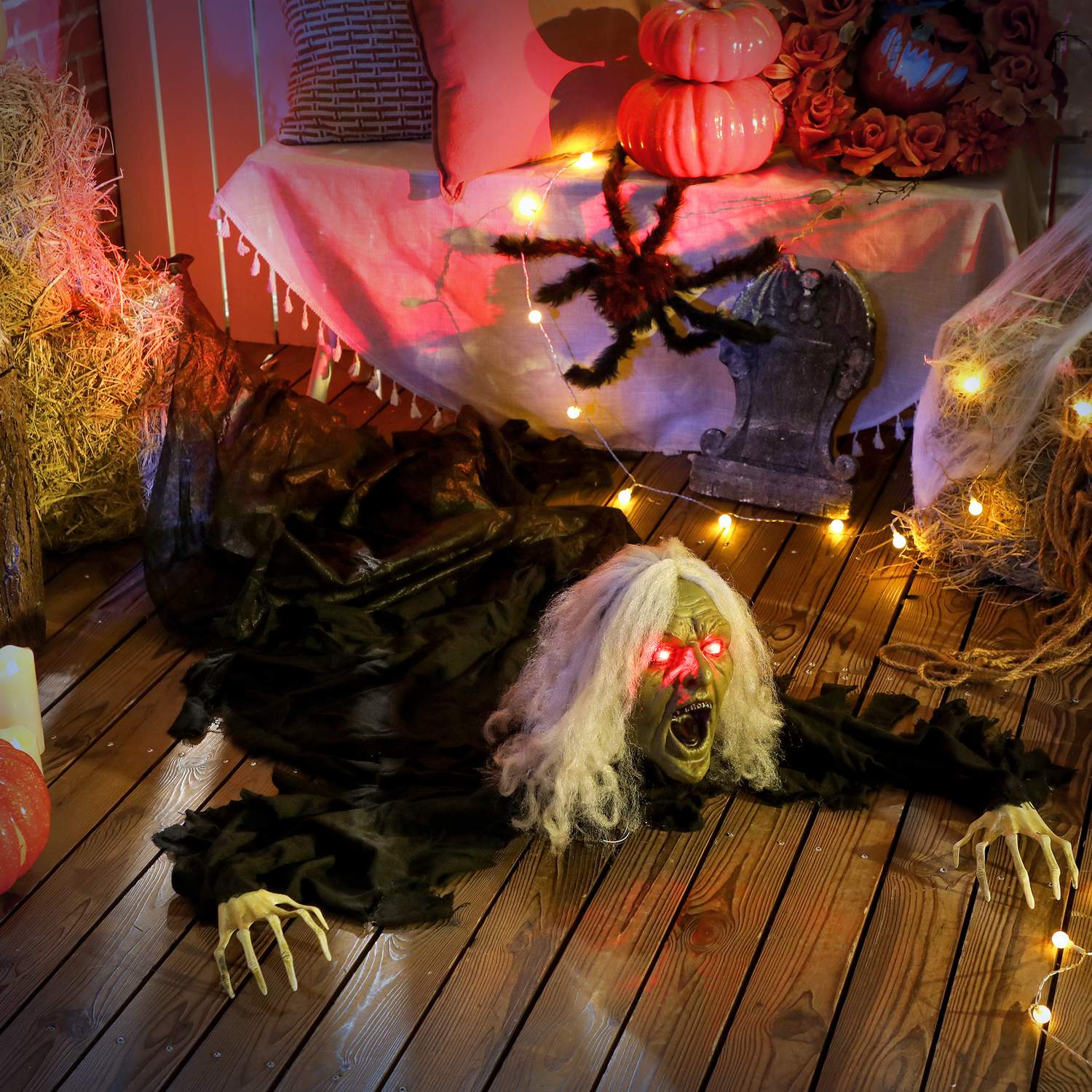 Halloween Zombiedekoration, 183 cm med LED-ljus och ljud