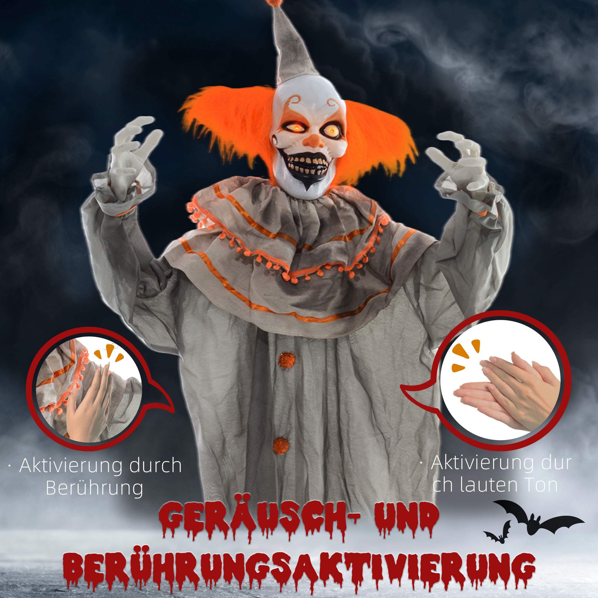Halloween clowndekoration, beröringsaktiverad, lysande ögon