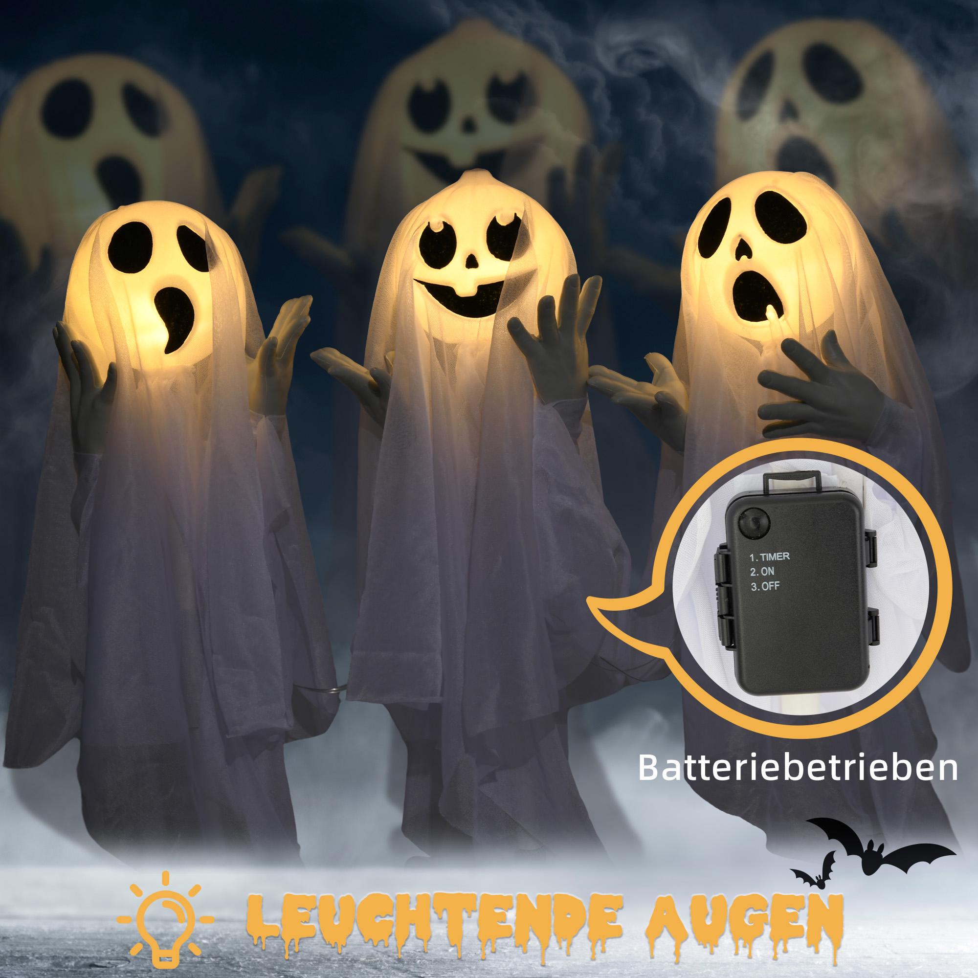 Halloweendekoration – 3 lysande spöken, rörelsesensor, 54x10x60 cm