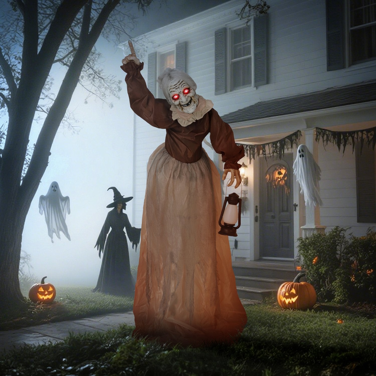 Halloween-häxdekoration, 150 cm, LED-ljus, ljud