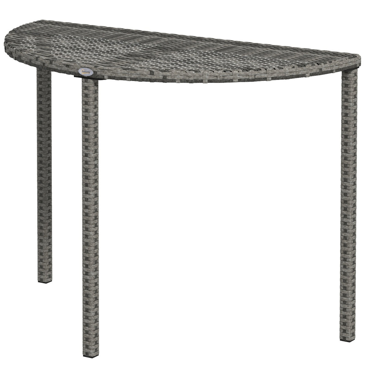 Halvrundt grått polyrattan trädgårdsbalkongbord, 100x50x74 cm
