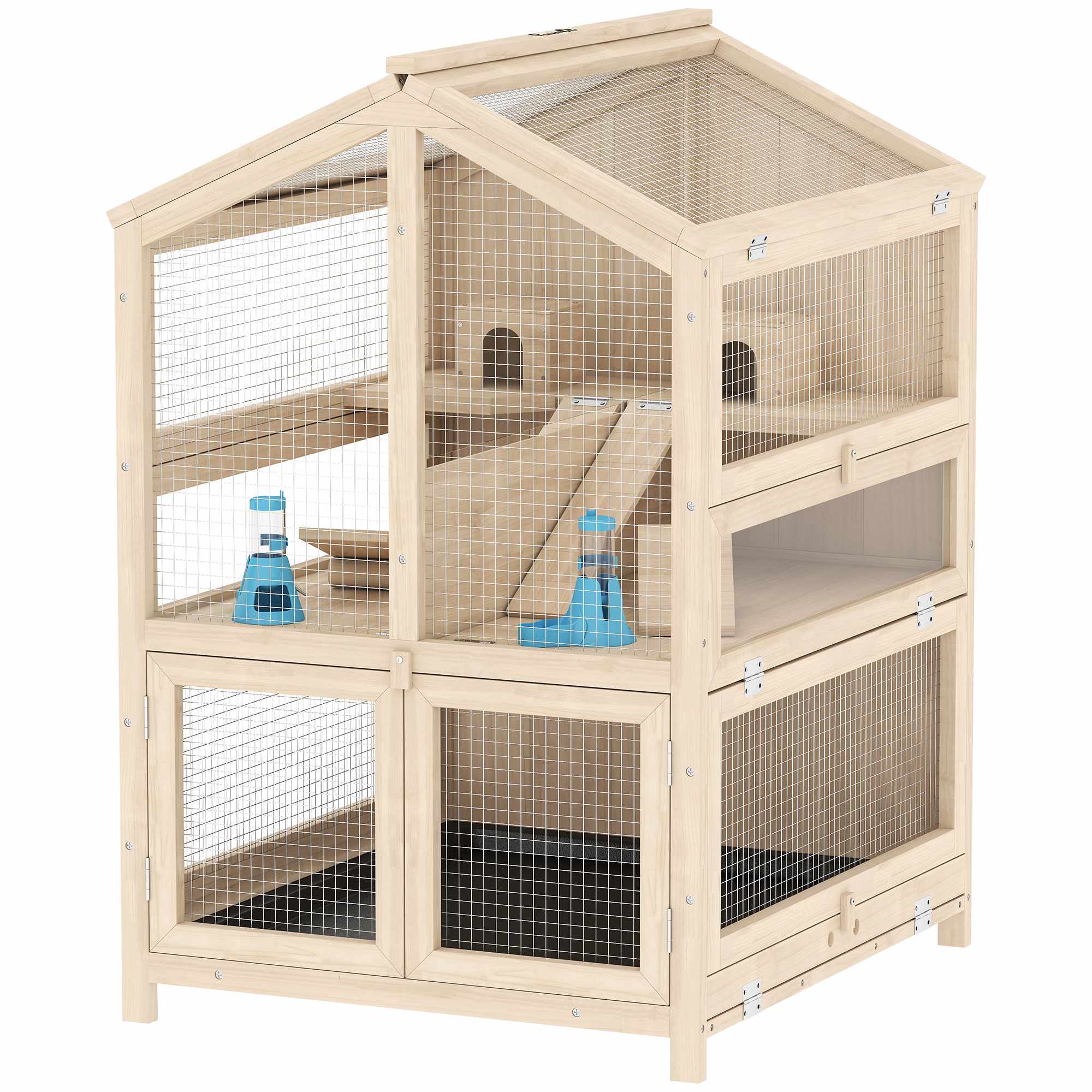 Hamsterbur, 3-vånings trähabitat med ramper, 68x61,5x90 cm