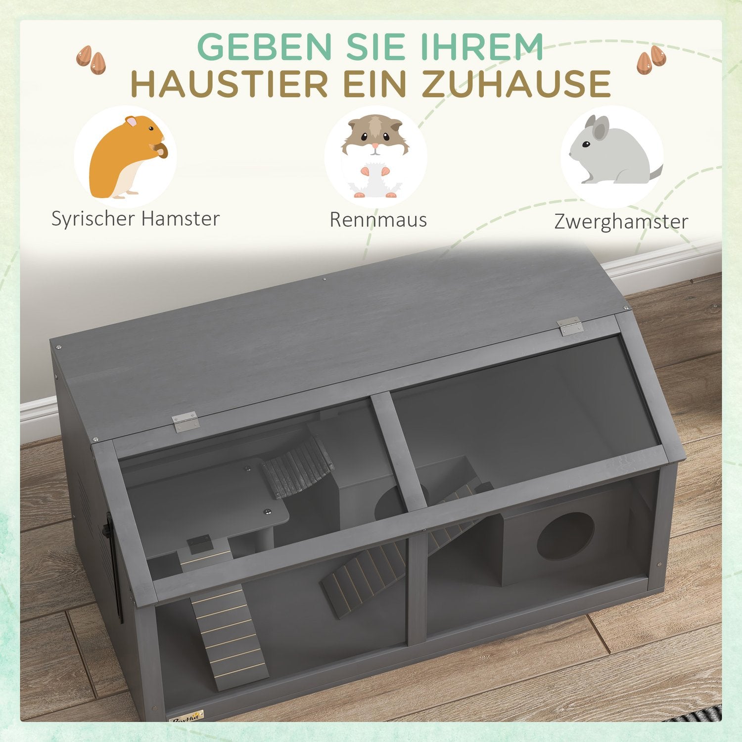 Hamsterbur med bro, hydda och plattform, 85x45x44 cm