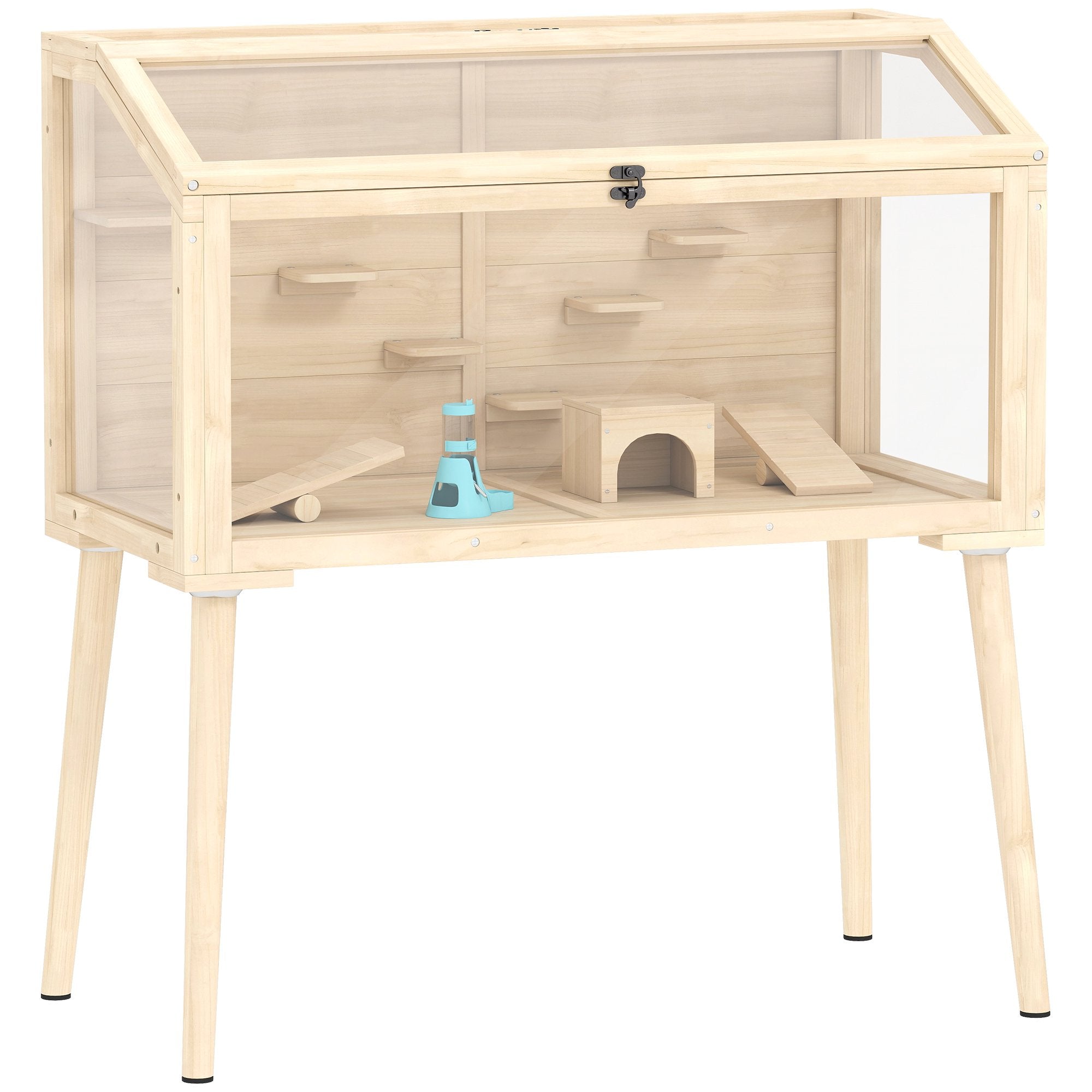 Hamsterbur med tillbehör, 110x52x101 cm, trä/plast