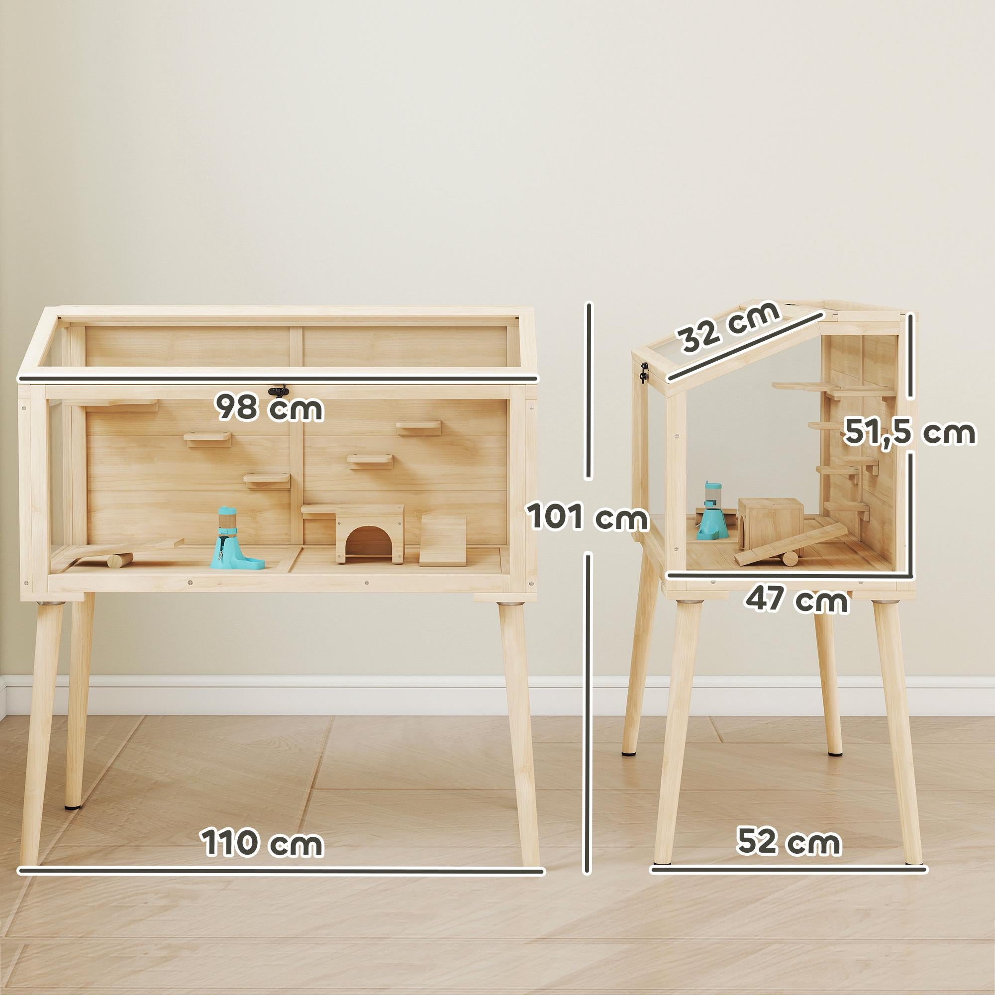 Hamsterbur med tillbehör, 110x52x101 cm, trä/plast