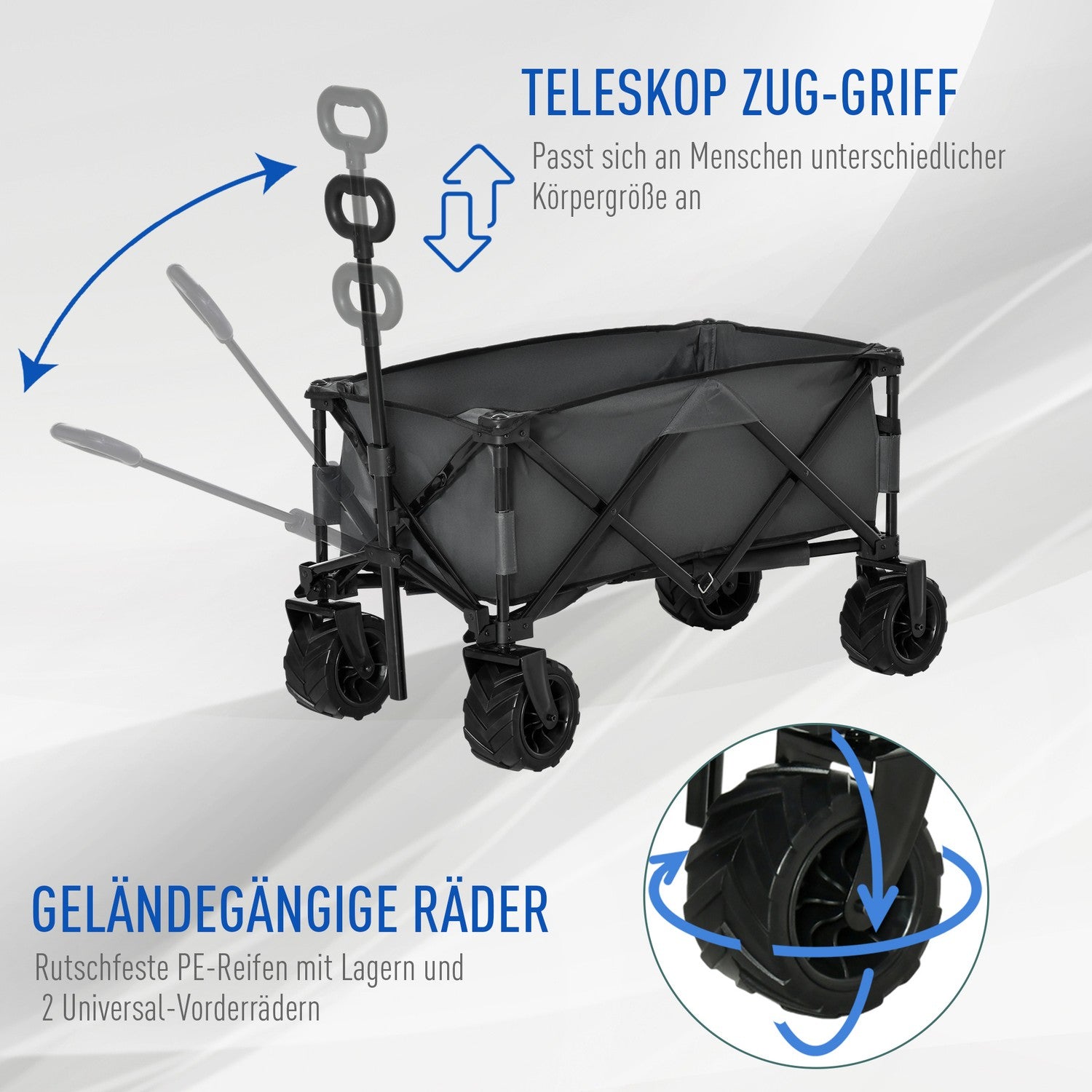 Hopfällbar trädgårdsvagn med 360° vridbar, 20 kg kapacitet