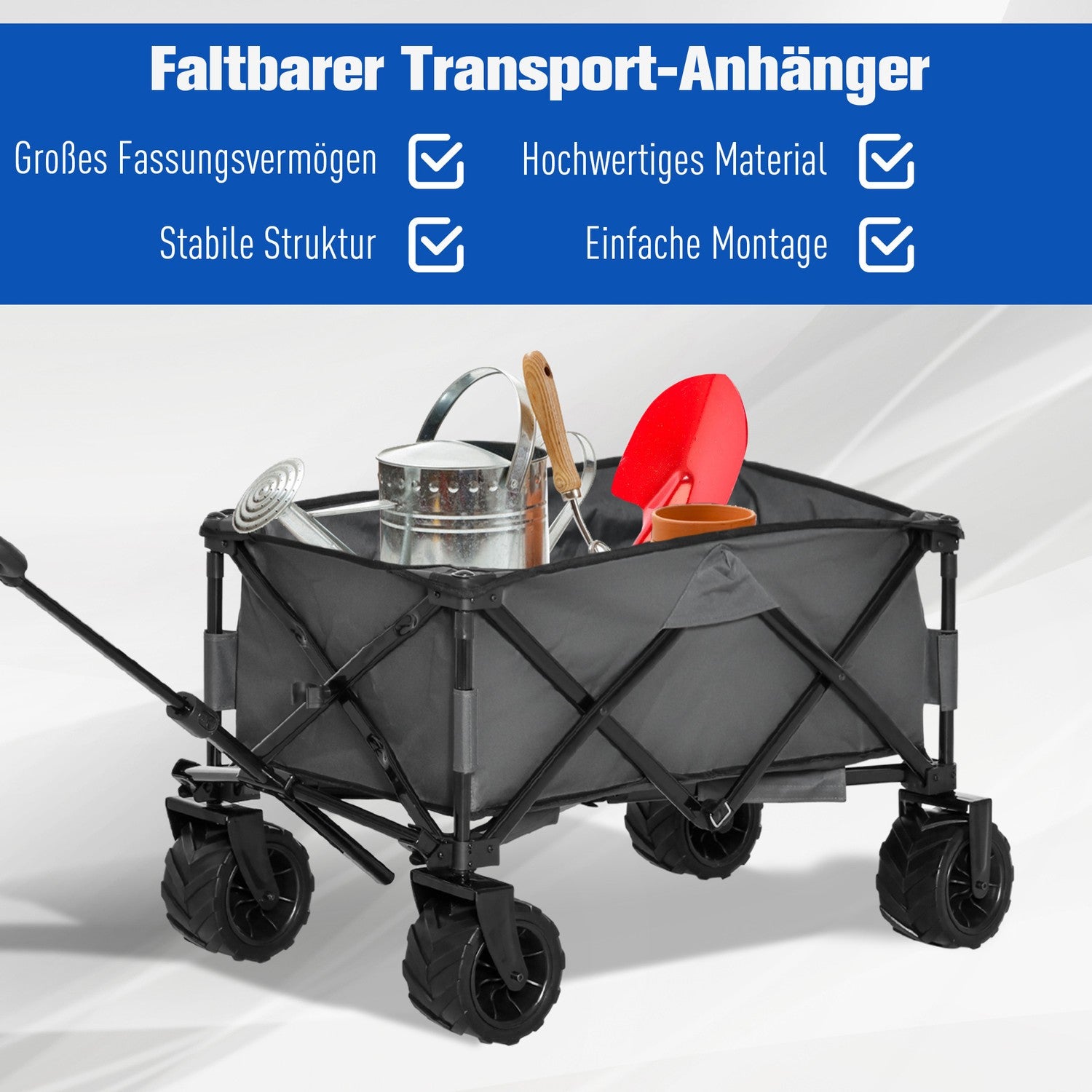 Hopfällbar trädgårdsvagn med 360° vridbar, 20 kg kapacitet
