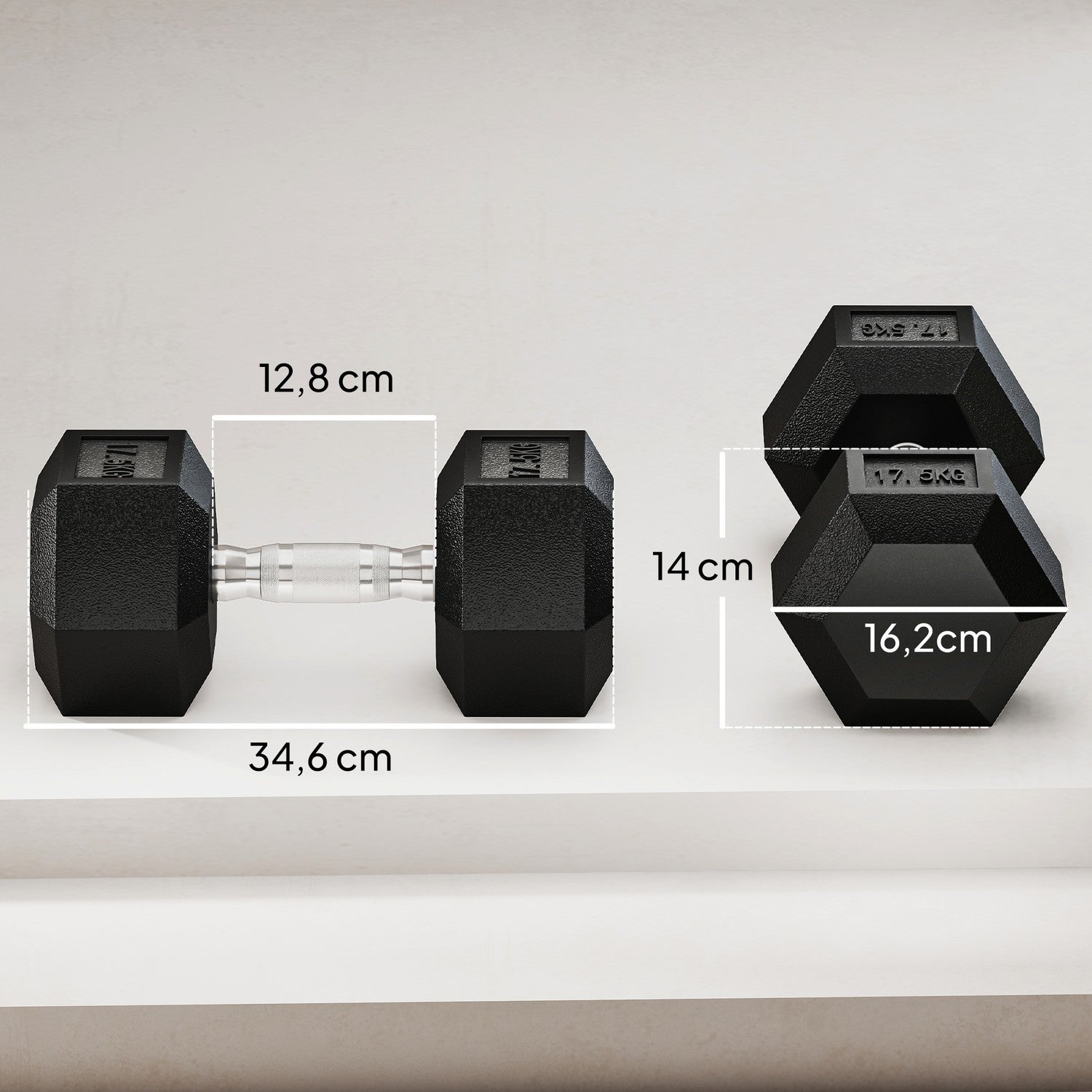 Hantel, 35 kg, Halkfritt grepp, Svart/Silver