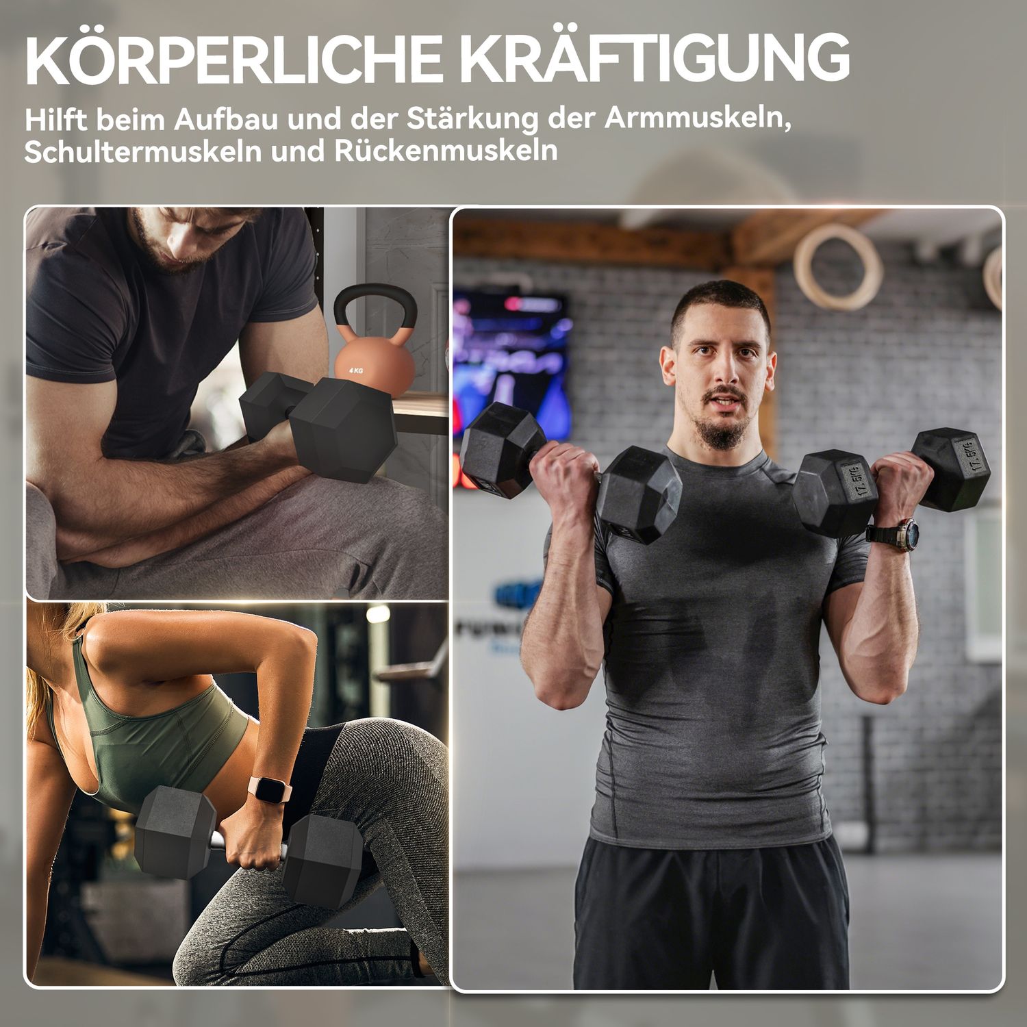 Hantel, 35 kg, Halkfritt grepp, Svart/Silver