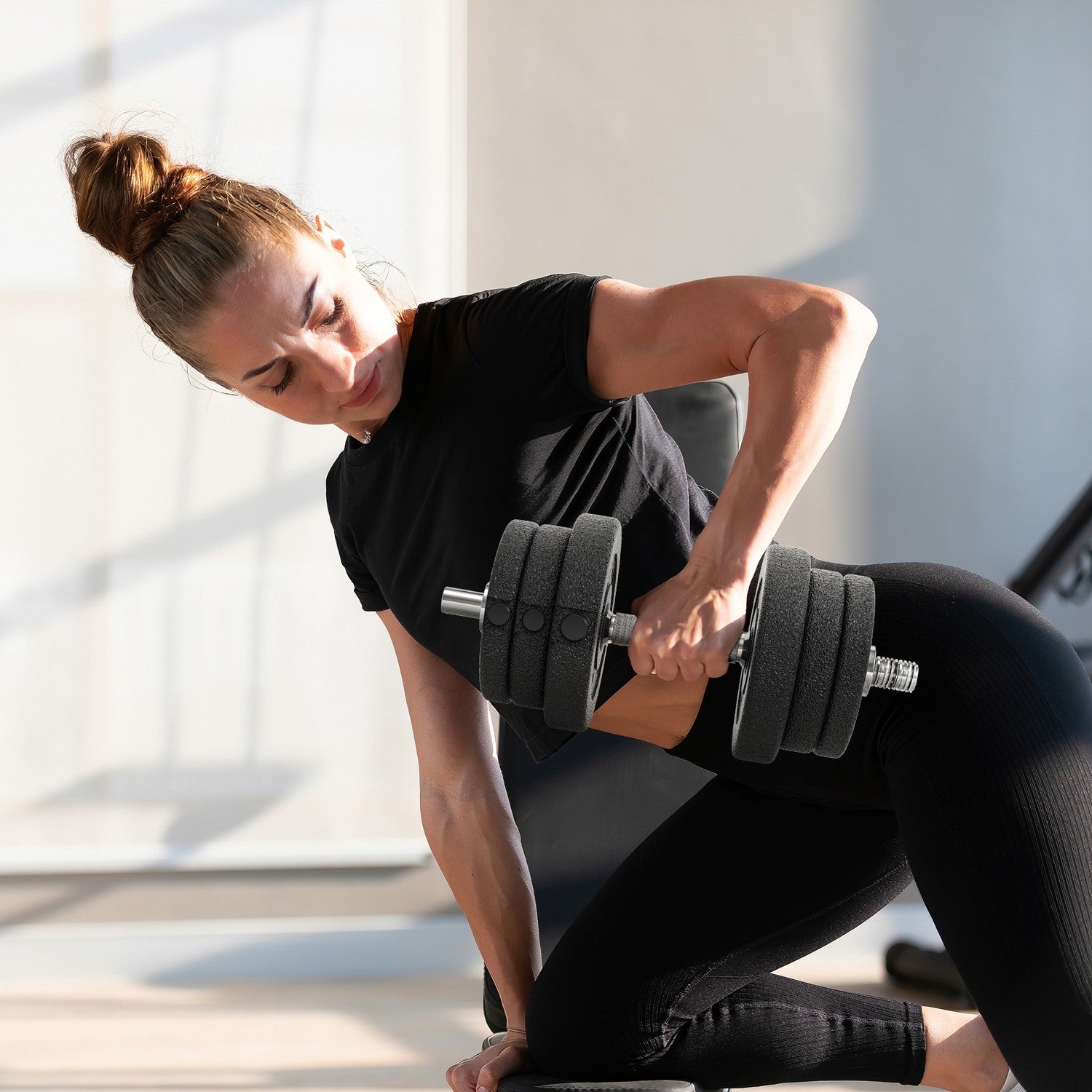 Hantelset 25KG hantelset med viktskivor för hemmakontoret gym stål konstläder svart