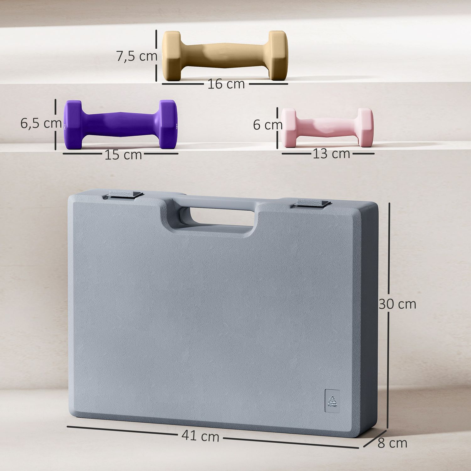 Hantelset, 6-delade stålvikter med fodral, 1-2 kg