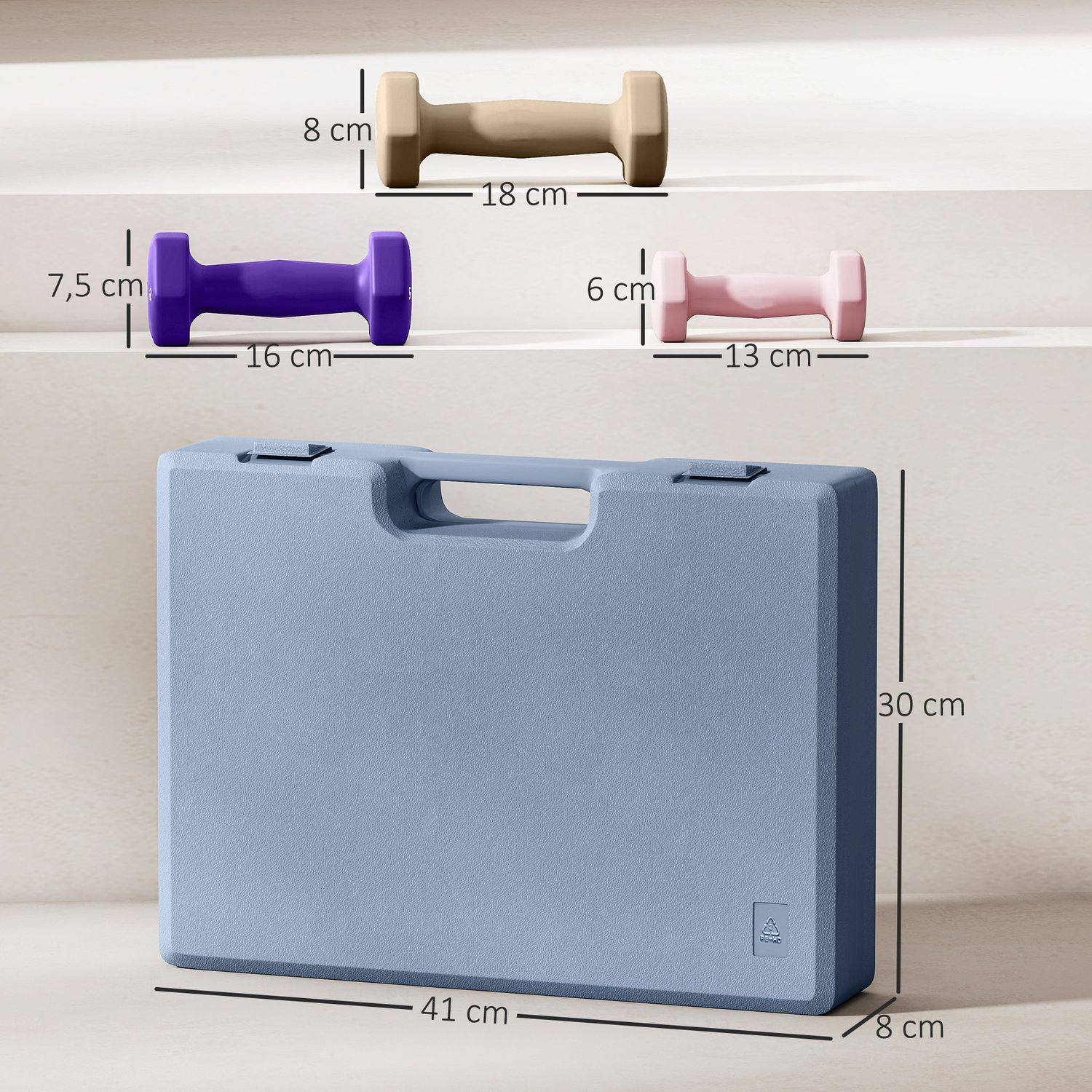 Hantelset, 6-delade stålvikter med fodral, 1 kg-3 kg