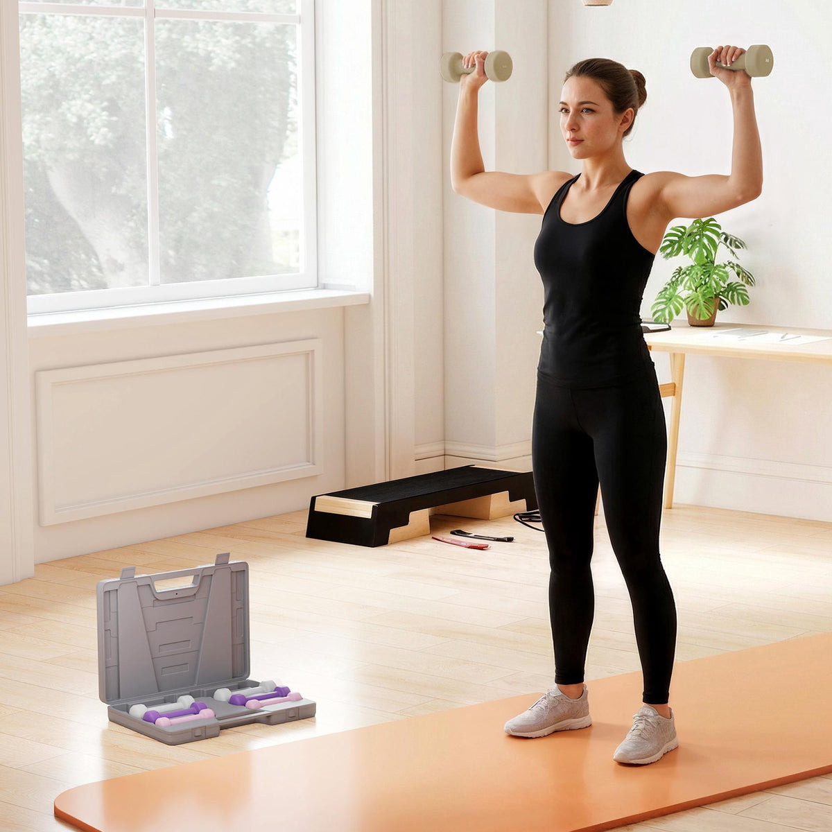 Hantelsett med etui – 4 par: 0,5 kg til 2 kg