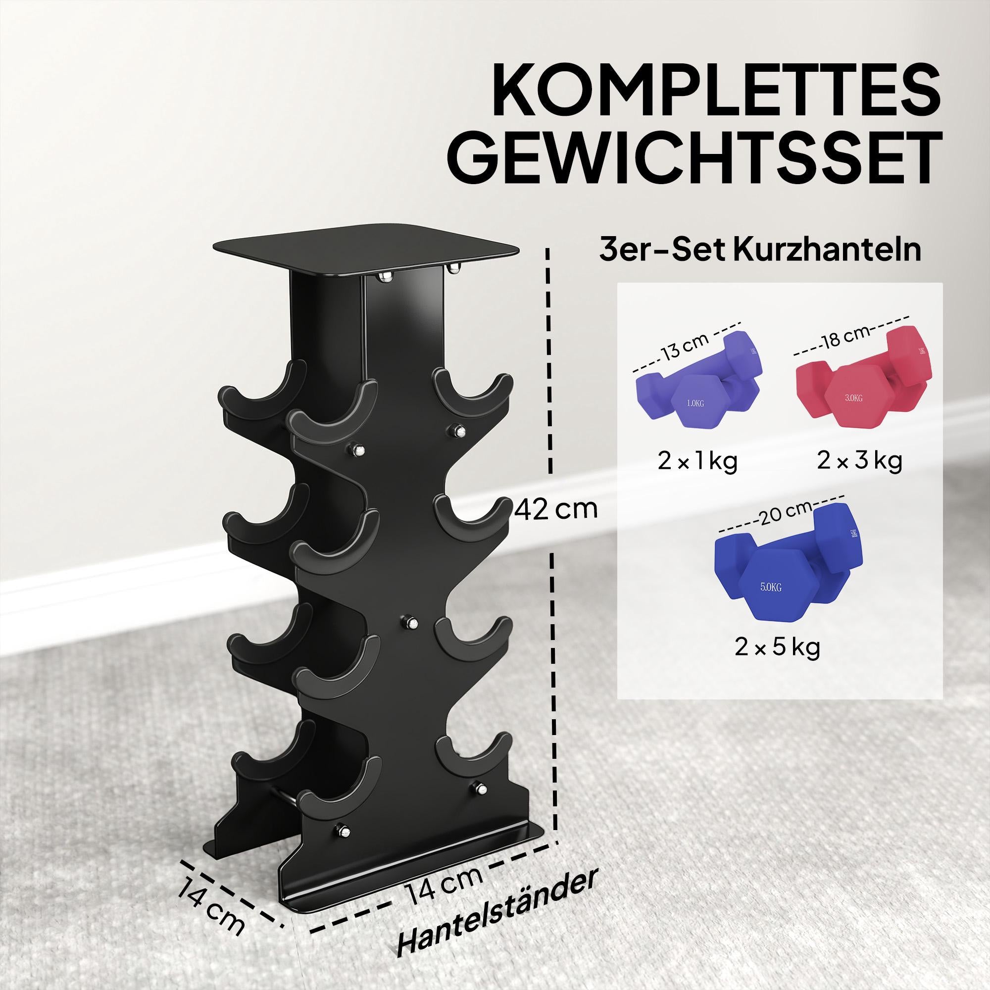 Hantelset med ställ – 1 kg, 3 kg, 5 kg vikter