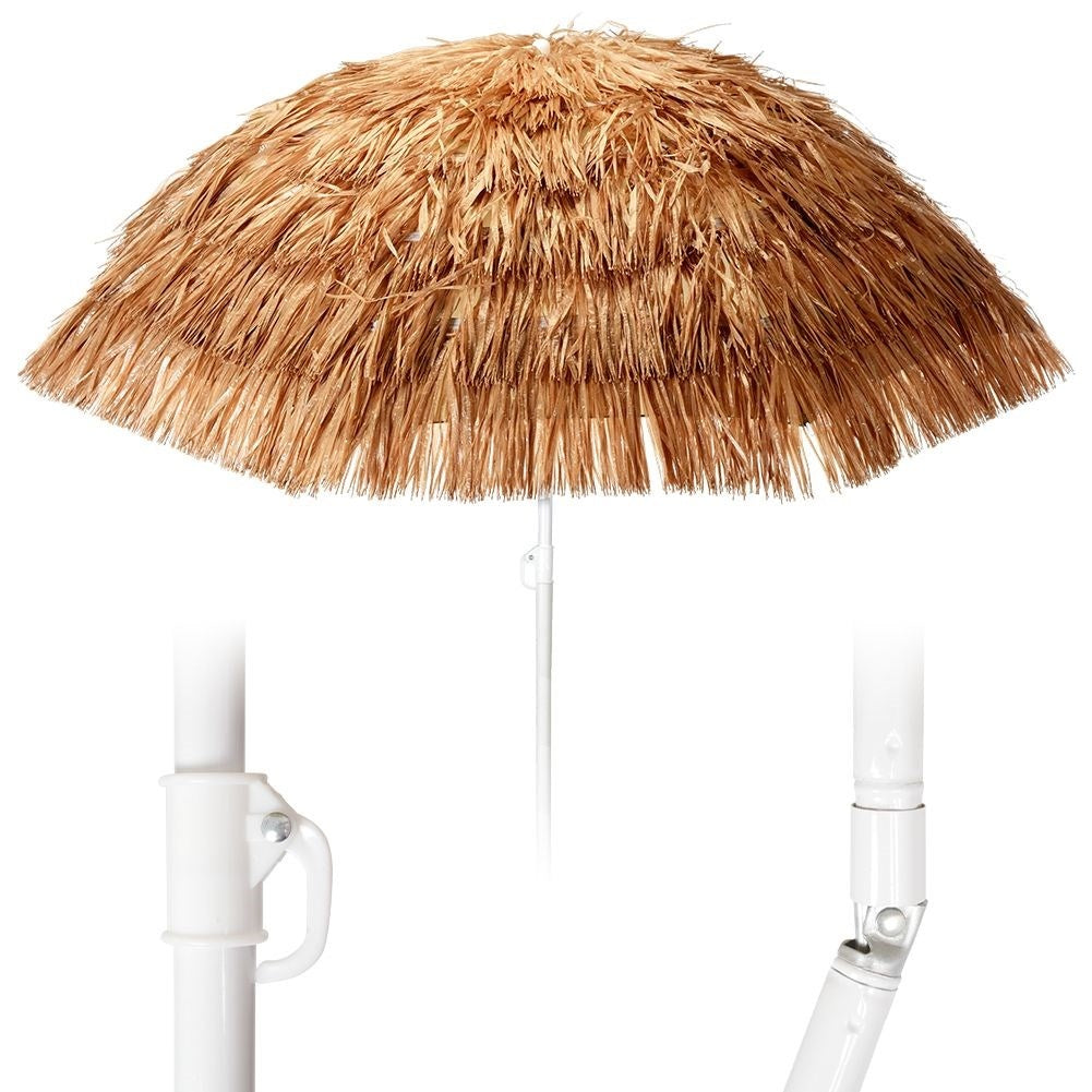 Hawaiianskt Paraply: Beige Raffia, 155 cm, Justerbar Lutning