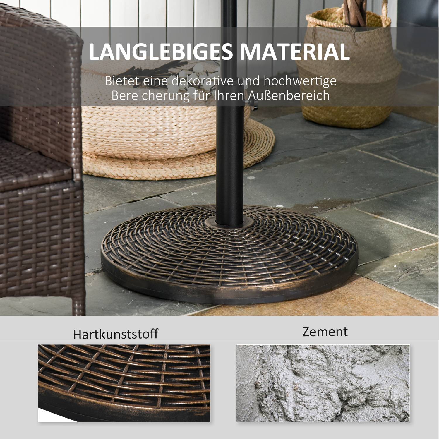 Heavy-Duty 25 Kg Rattan Look Parasoll Base, Ø53 X 40 Cm
