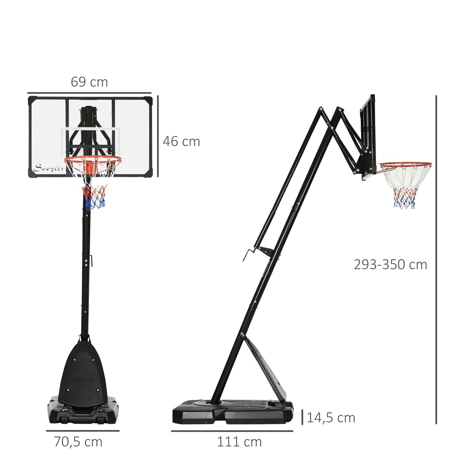 Høydejusterbart basketballstativ 293-350 cm Rullbart basketballstativ i stål