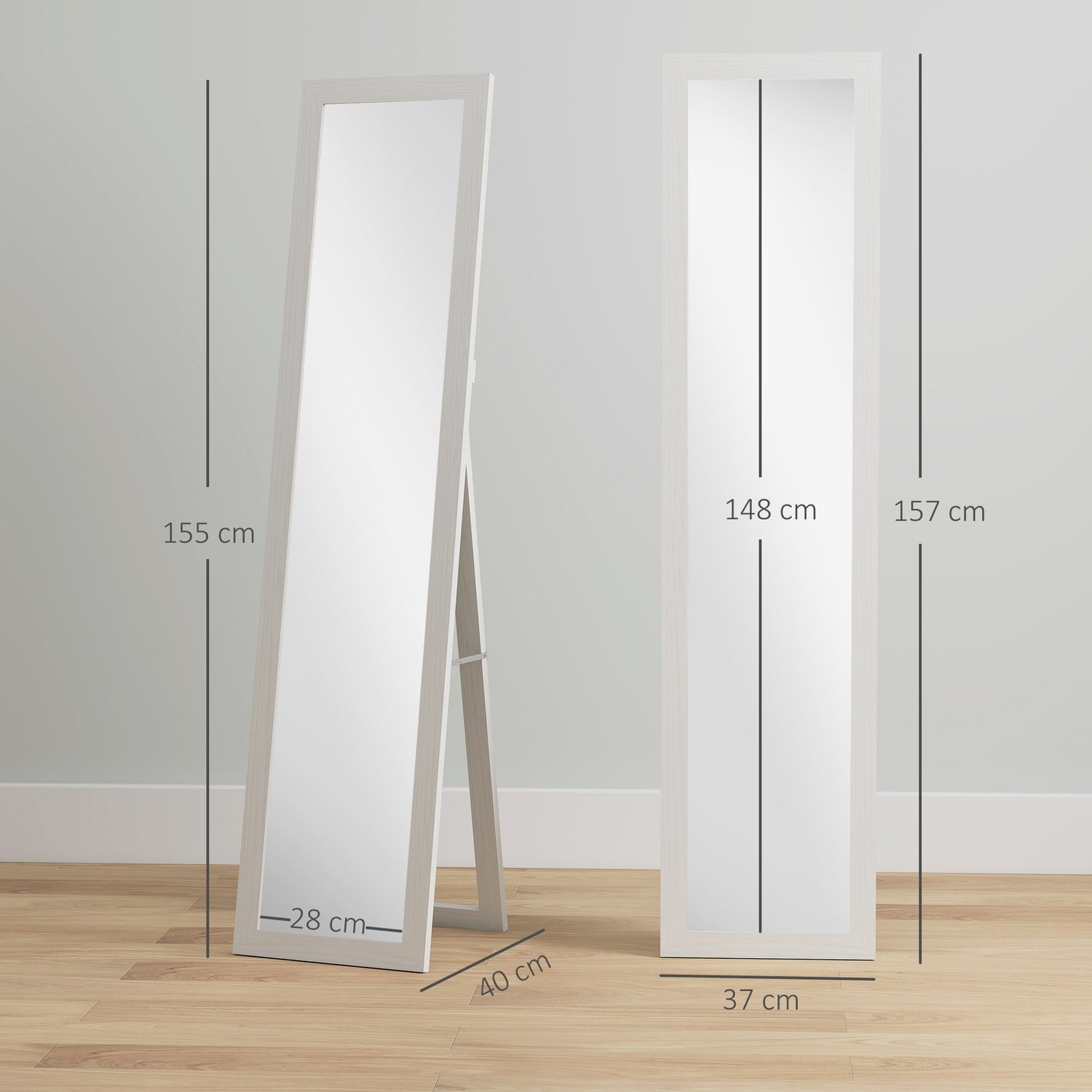 Helkroppsspegel med ram, antik träfinish, 157 cm
