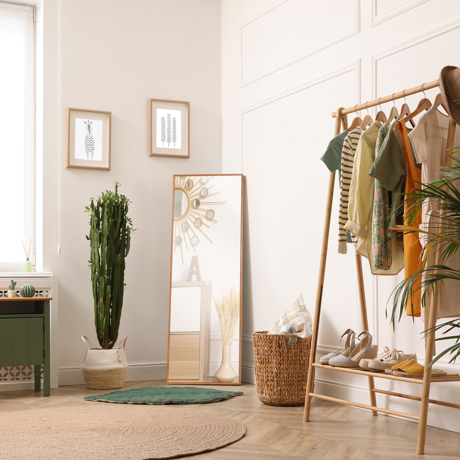 Väggspegel 125x45 cm – Träram, naturlig finish