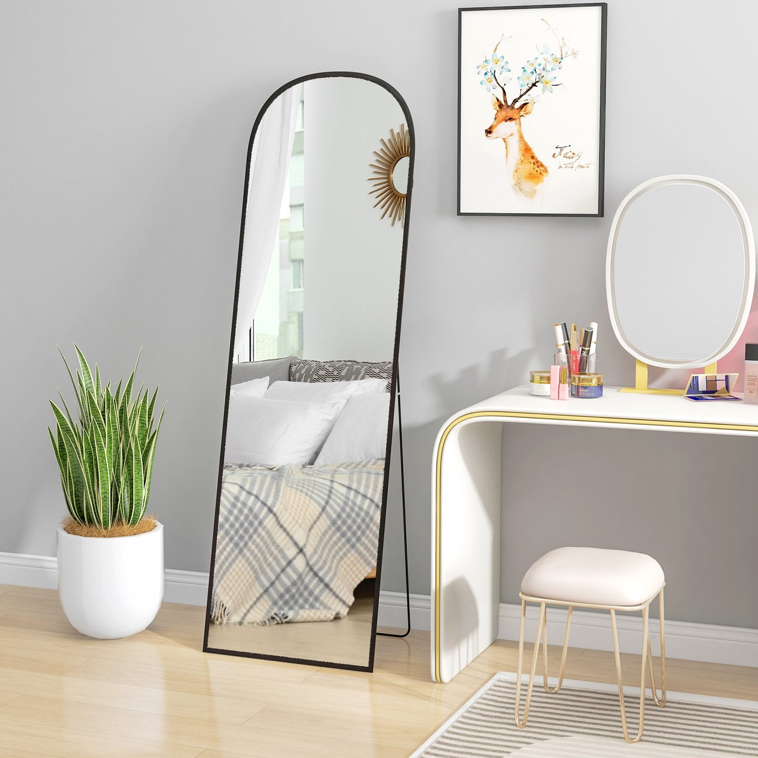 Hellängds stående spegel med stativ, svart 64""x20""