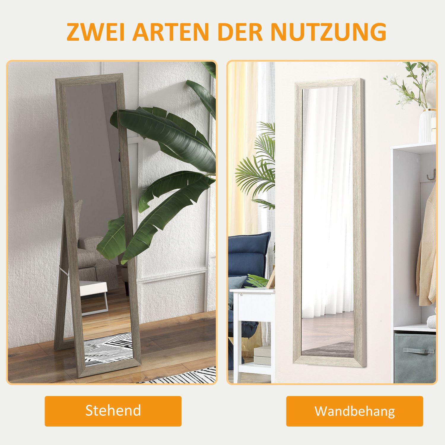 Hellängds stående spegel i aluminium, grå – sovrum & hall