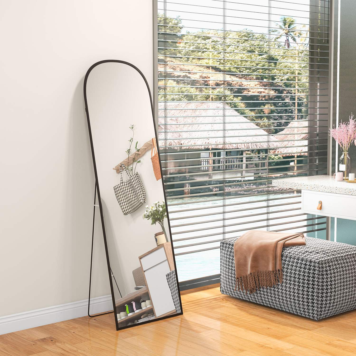 Hellängds stående spegel med stativ, svart 64""x20""
