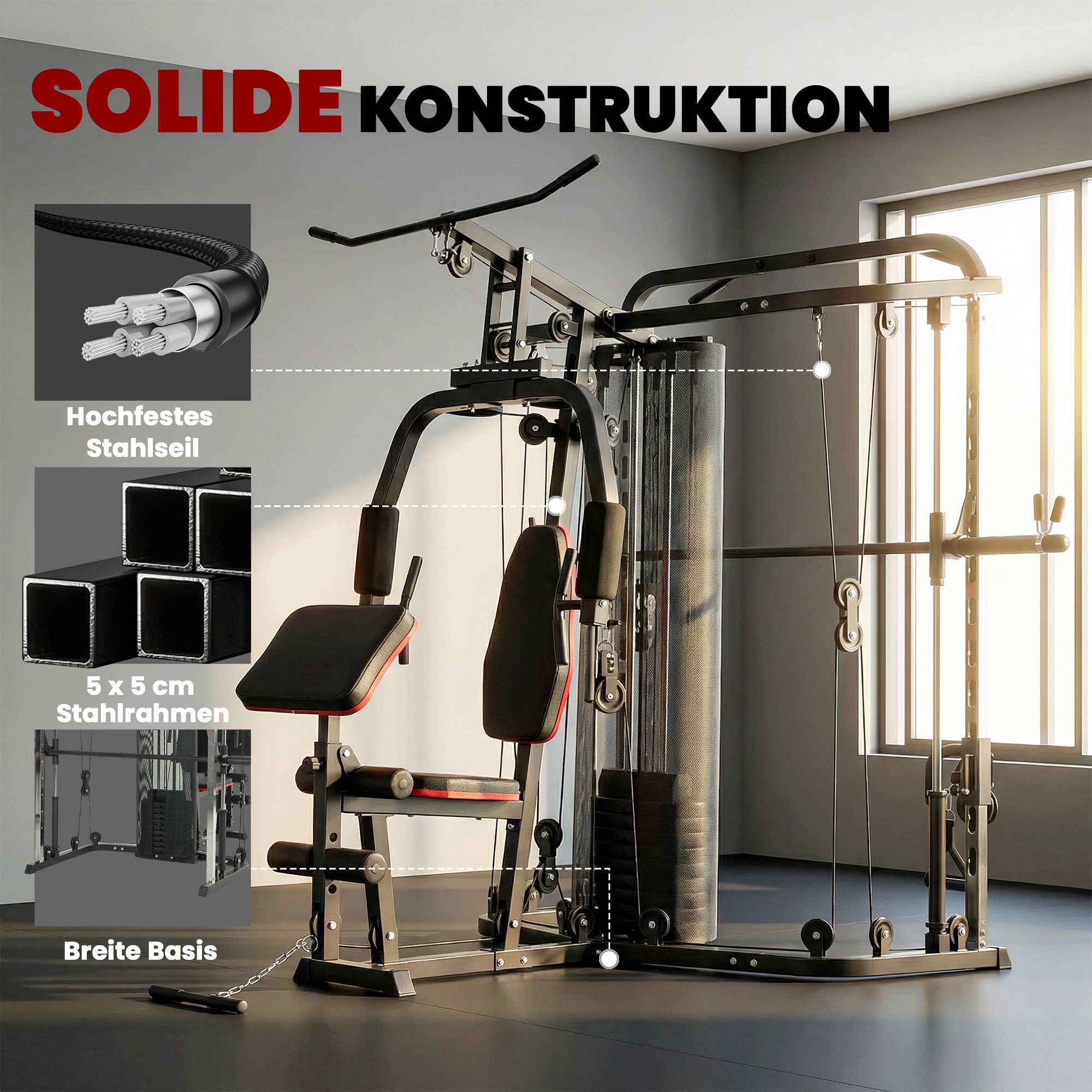 Hemmagymstation med 65 kg vikter, latsdrag och Preacher Bench