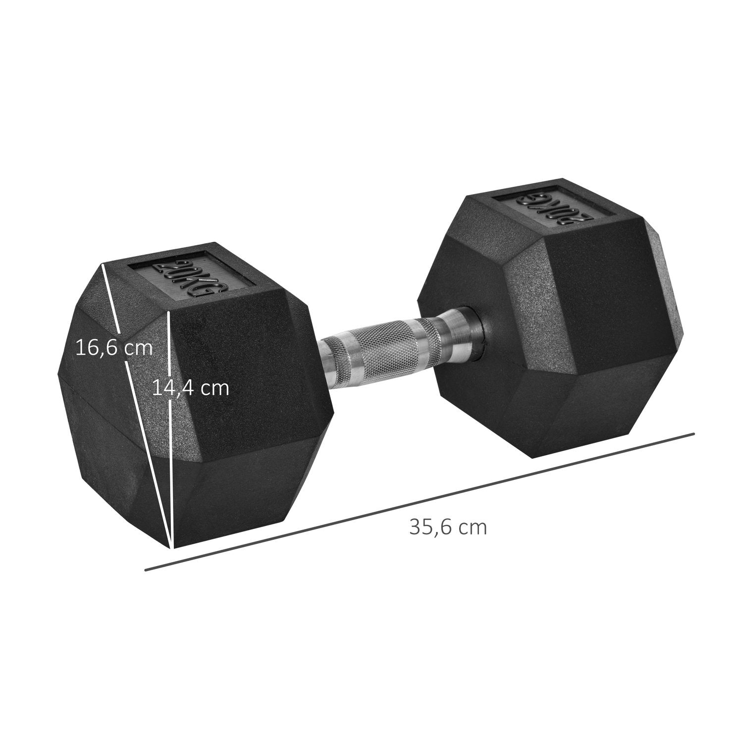 Hexagon Hantel, 20 Kg, Gjutjärn Med Gummiskydd, Svart