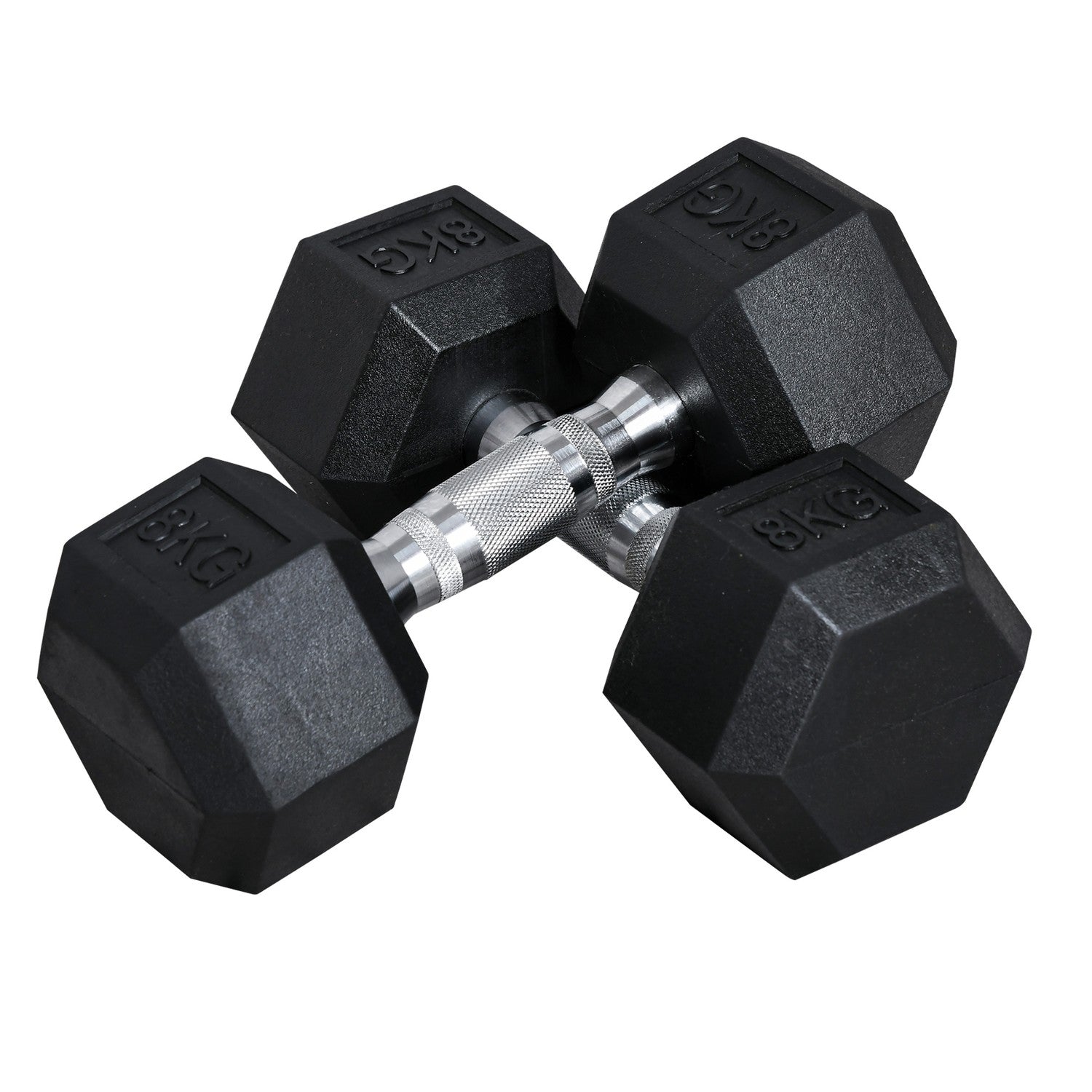 8 kg Hexagon Hantlar Set, gjutjärn, räfflade grepp