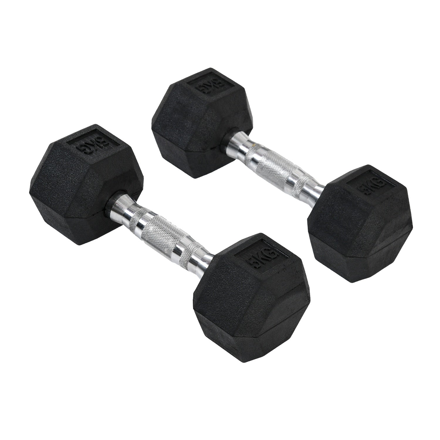 Hexagon hantlar par, 5 kg styck, gummibelagt gjutjärn
