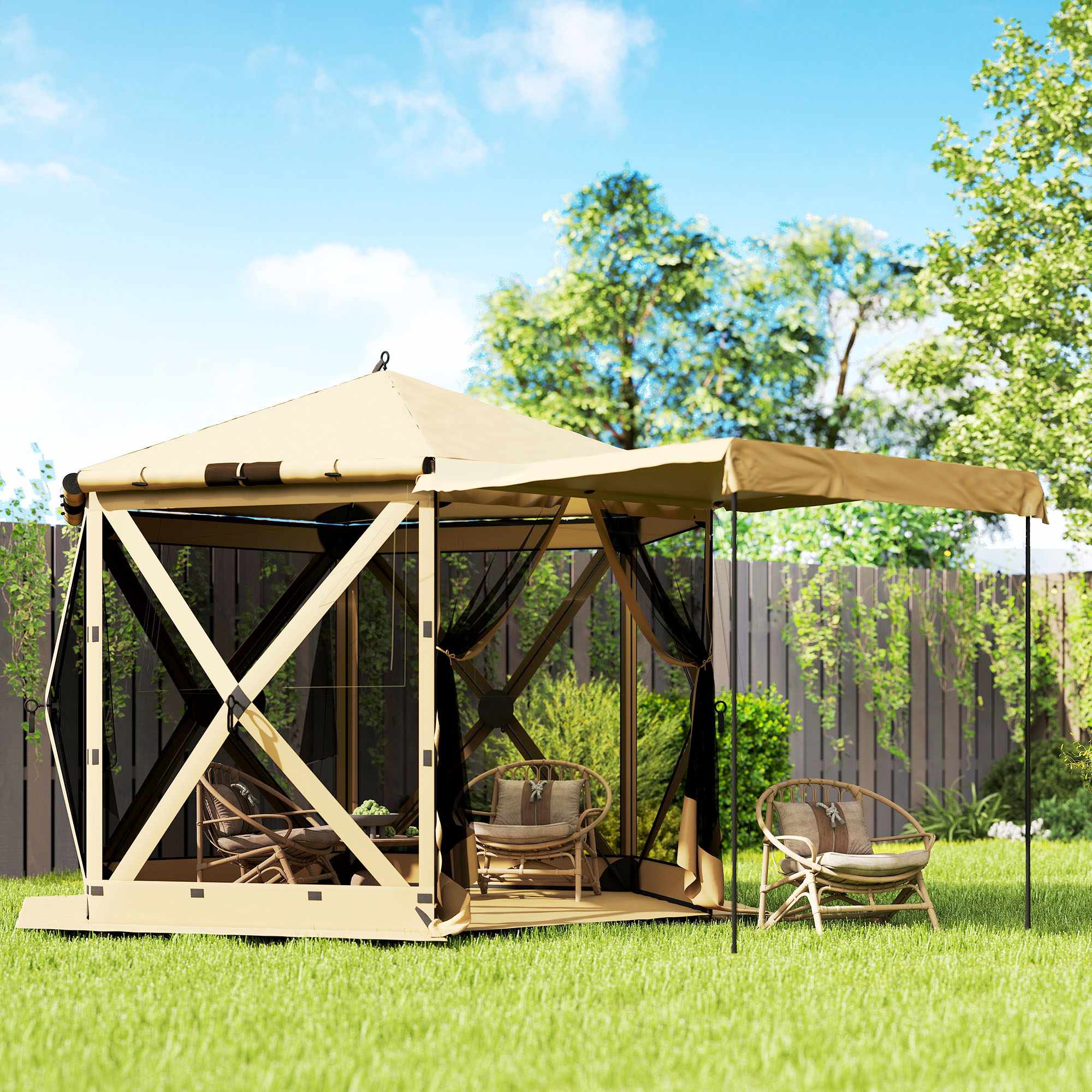 Hexagon Paviljongtält, 3x2,6m, Vattentätt, UV-resistent