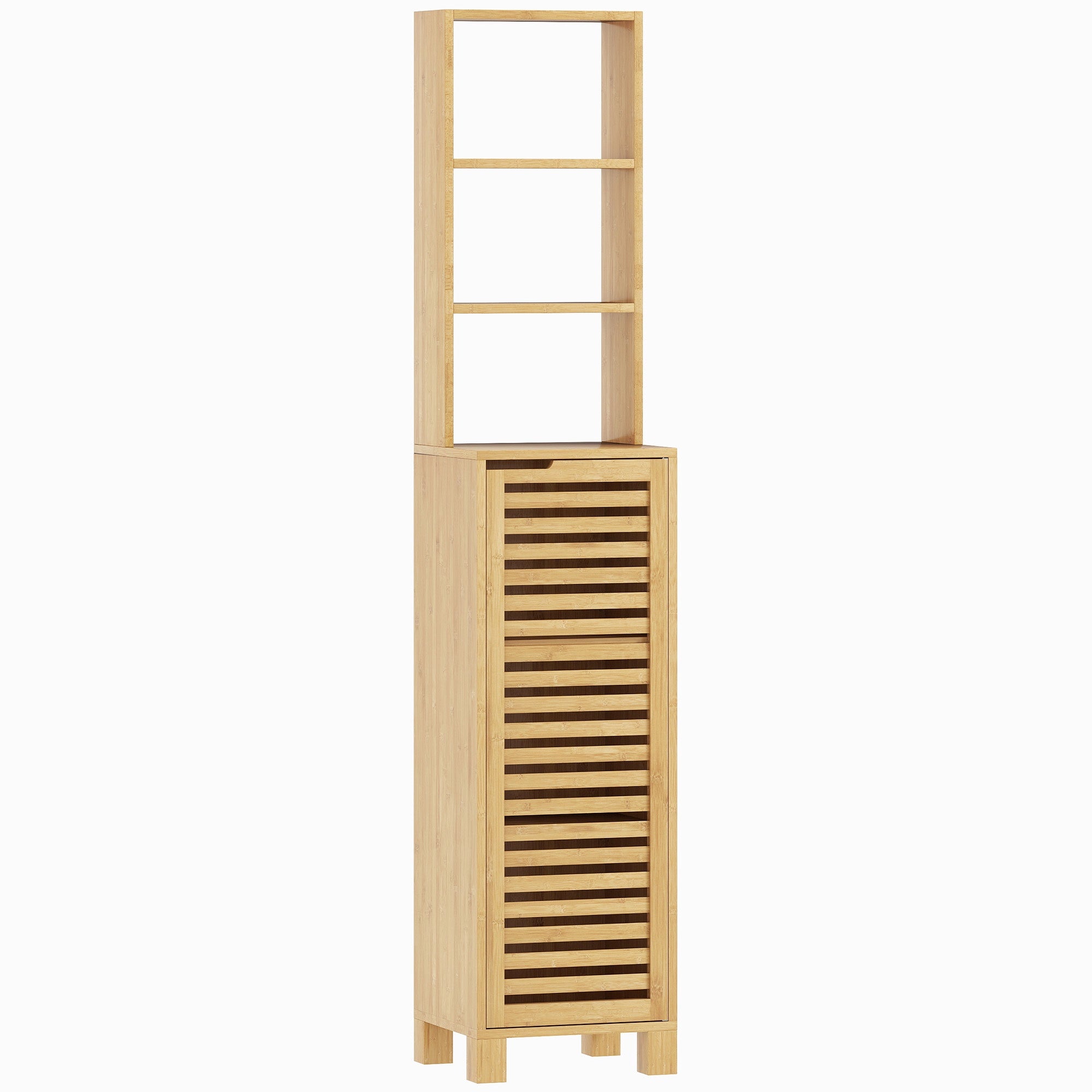 Høyt baderomsskap i bambus med justerbare hyller, 34 x 30 x 170 cm