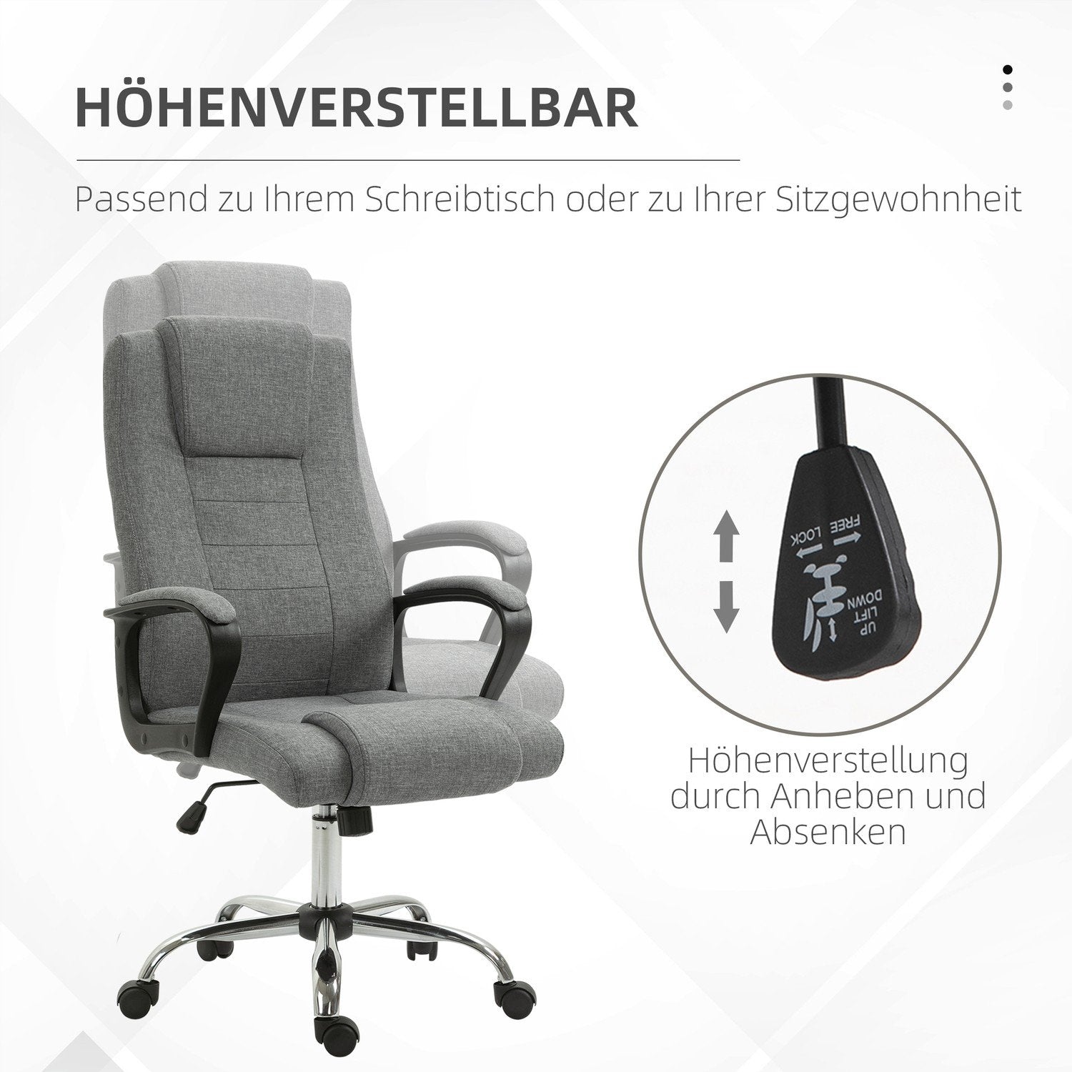 Kontorstol Datastol med vippefunksjon Nakkestøtte Ergonomisk skrivebordsstol Svingbar Høyde Justerbar Lin Touch 62X62X110-119 Cm