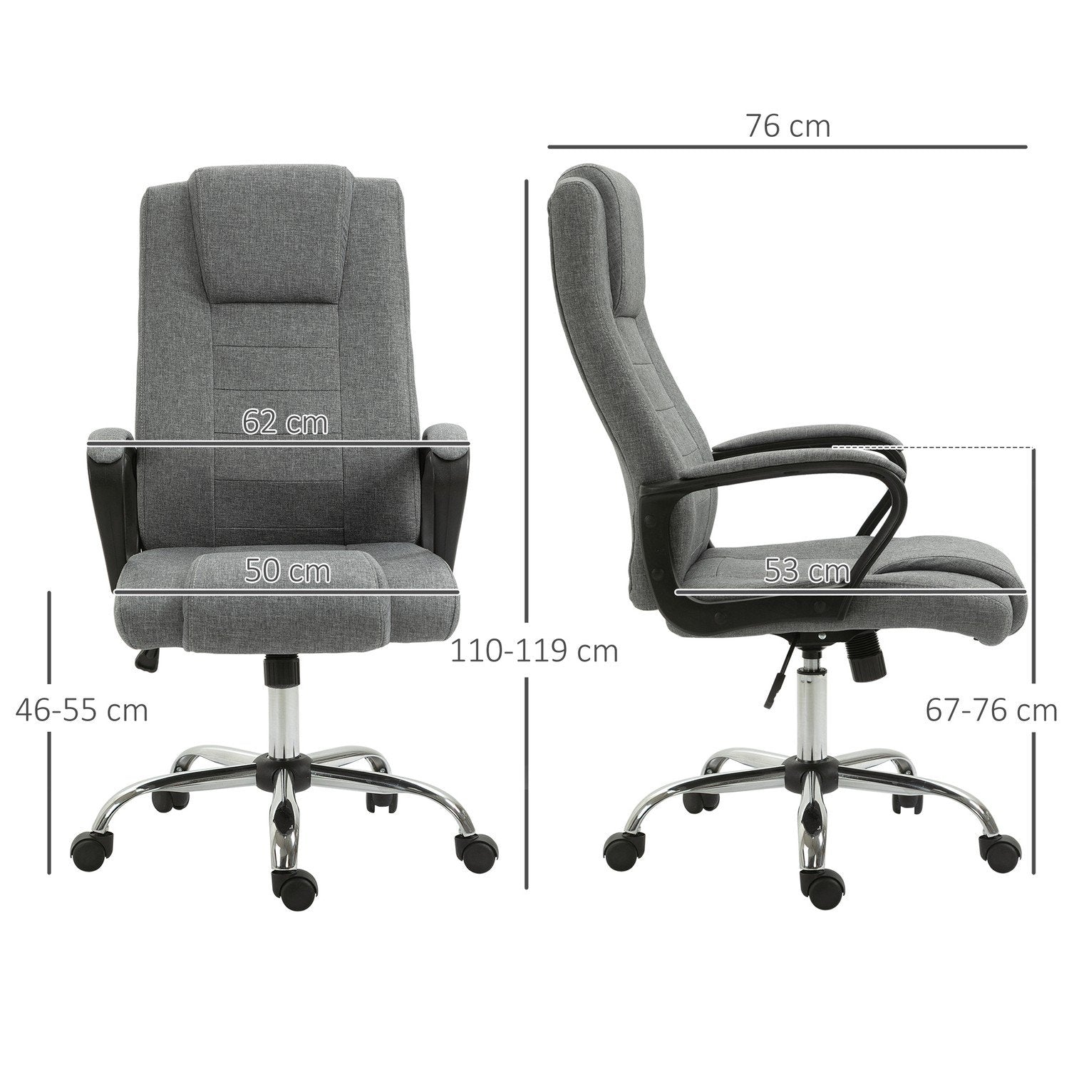 Kontorstol Datastol med vippefunksjon Nakkestøtte Ergonomisk skrivebordsstol Svingbar Høyde Justerbar Lin Touch 62X62X110-119 Cm