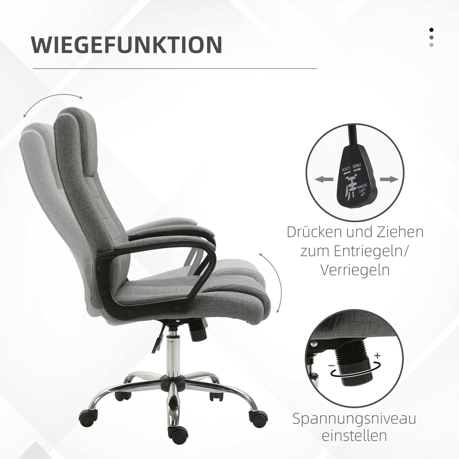 Kontorstol Datastol med vippefunksjon Nakkestøtte Ergonomisk skrivebordsstol Svingbar Høyde Justerbar Lin Touch 62X62X110-119 Cm